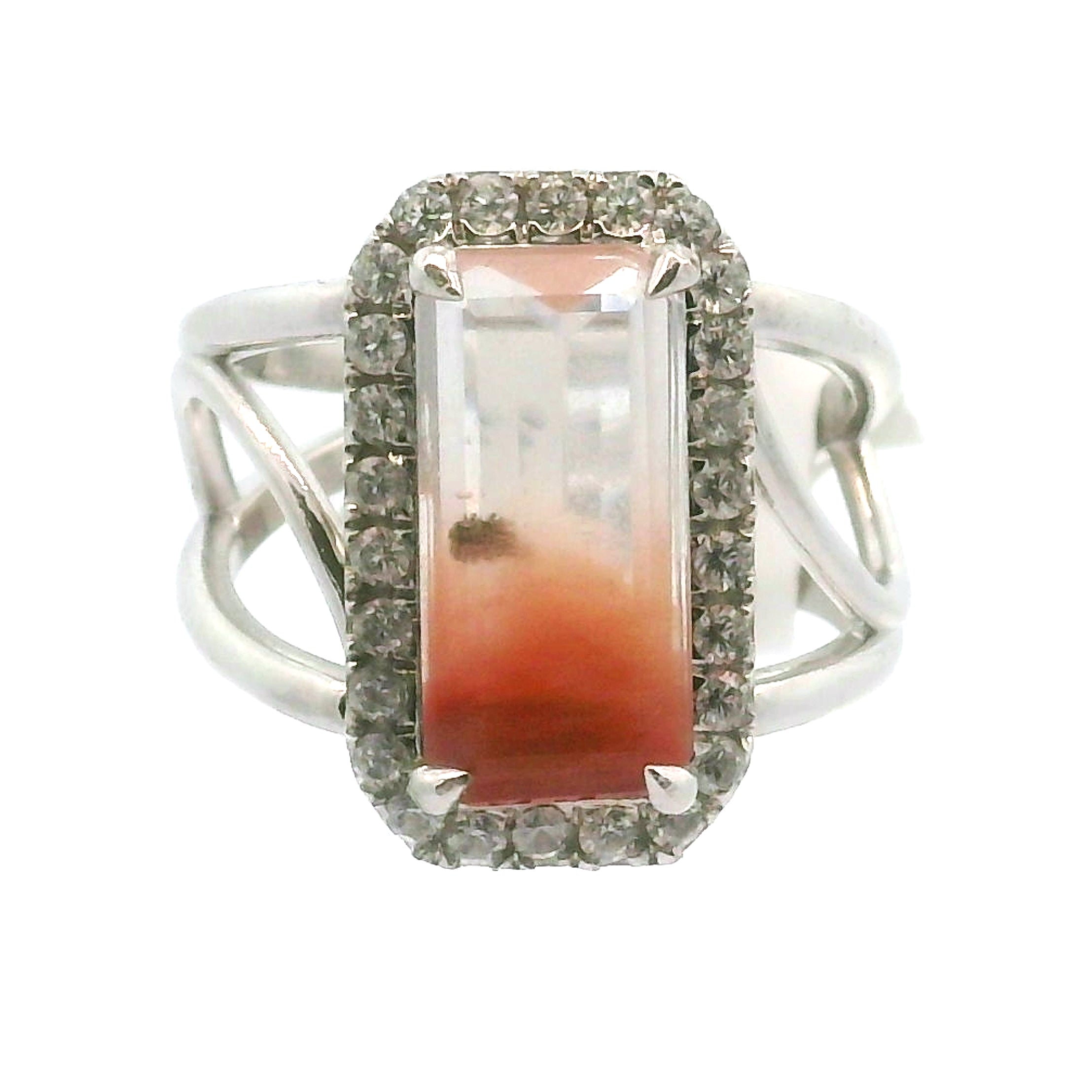 Amphibole Quartz with Zircon Pavé Cuff Ring .925 Sterling Silver for Connection with Angels and Protection