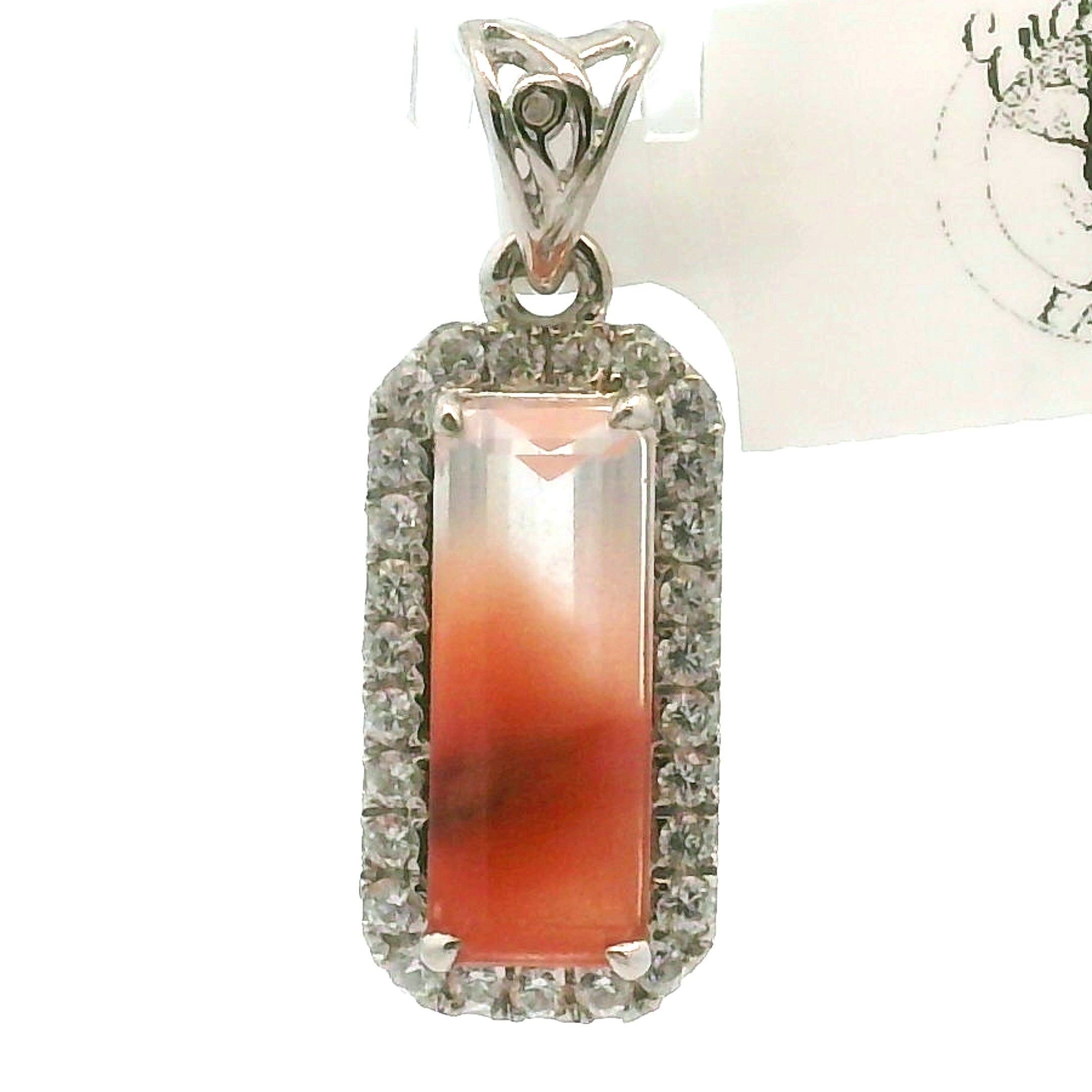 Amphibole Quartz with Zircon Pavé Pendant .925 Sterling Silver for Connection with Angels and Protection