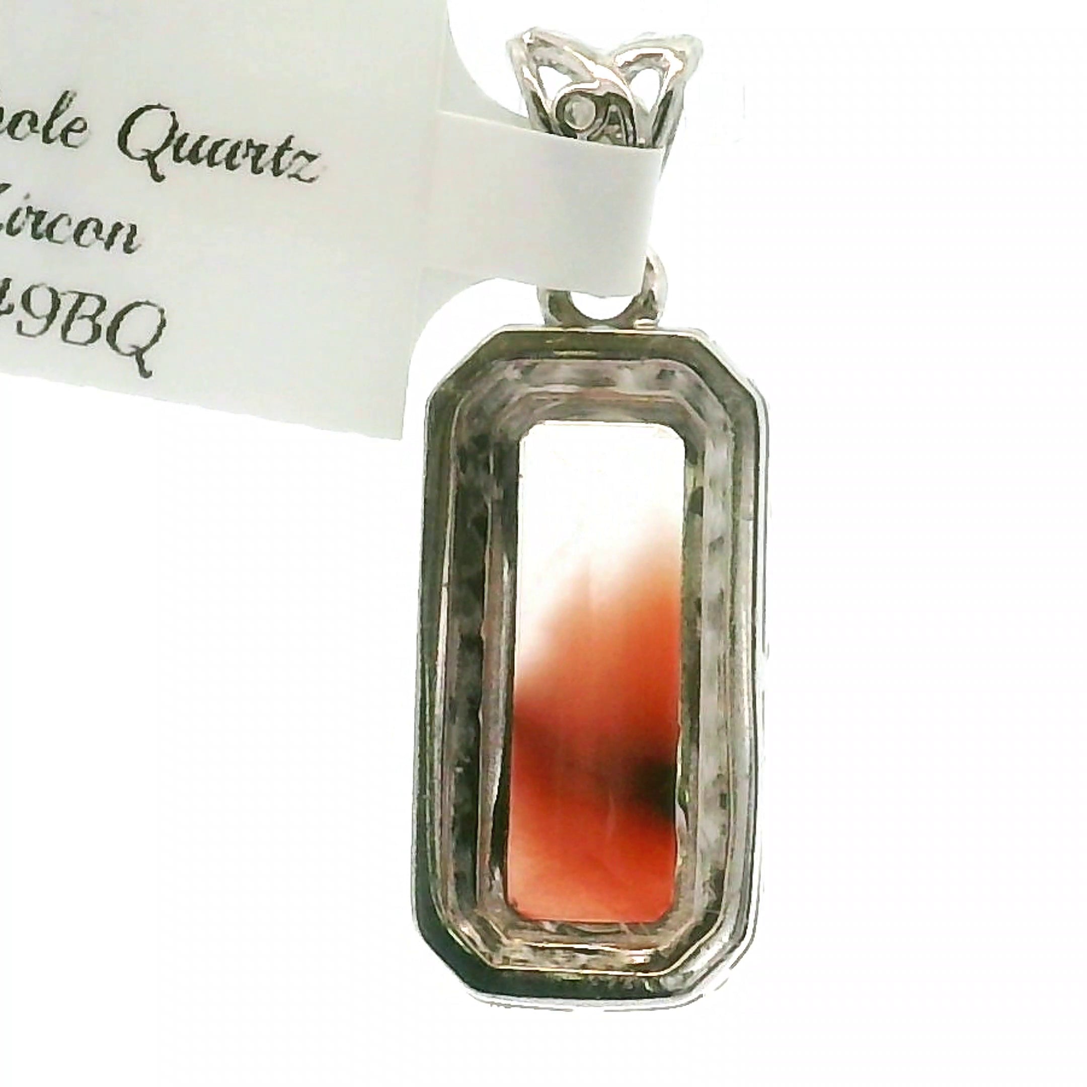 Amphibole Quartz with Zircon Pavé Pendant .925 Sterling Silver for Connection with Angels and Protection