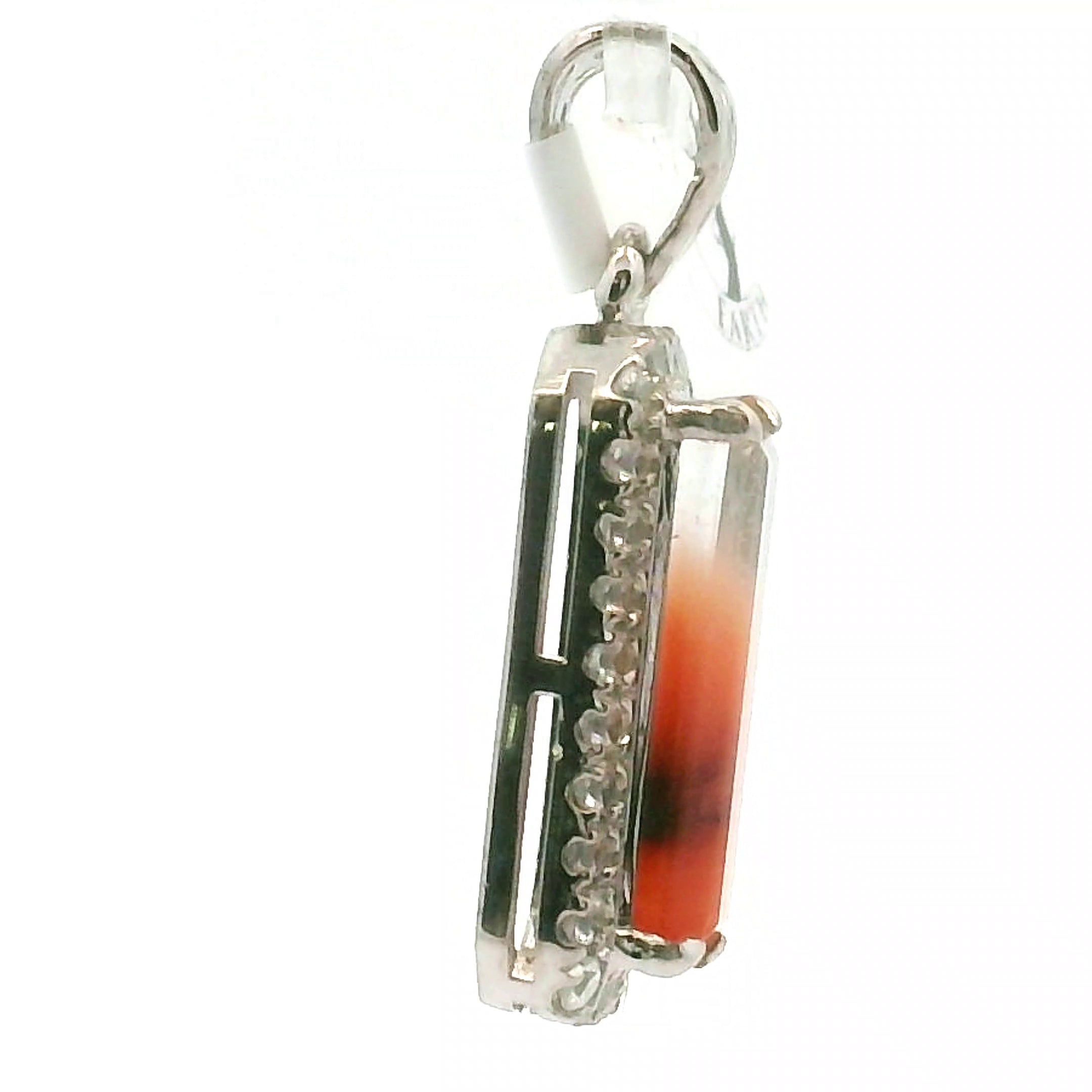 Amphibole Quartz with Zircon Pavé Pendant .925 Sterling Silver for Connection with Angels and Protection