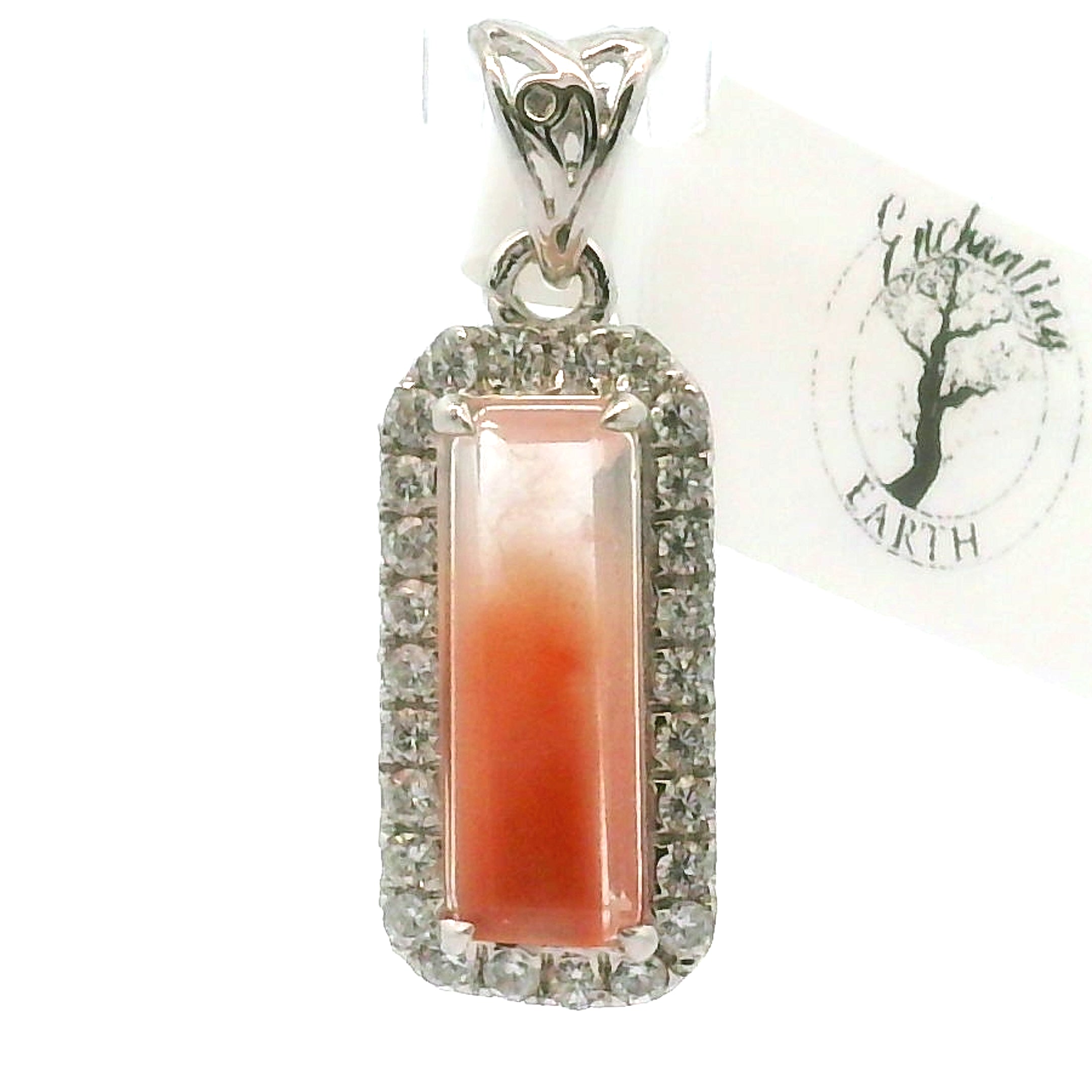 Amphibole Quartz with Zircon Pavé Pendant .925 Sterling Silver for Connection with Angels and Protection