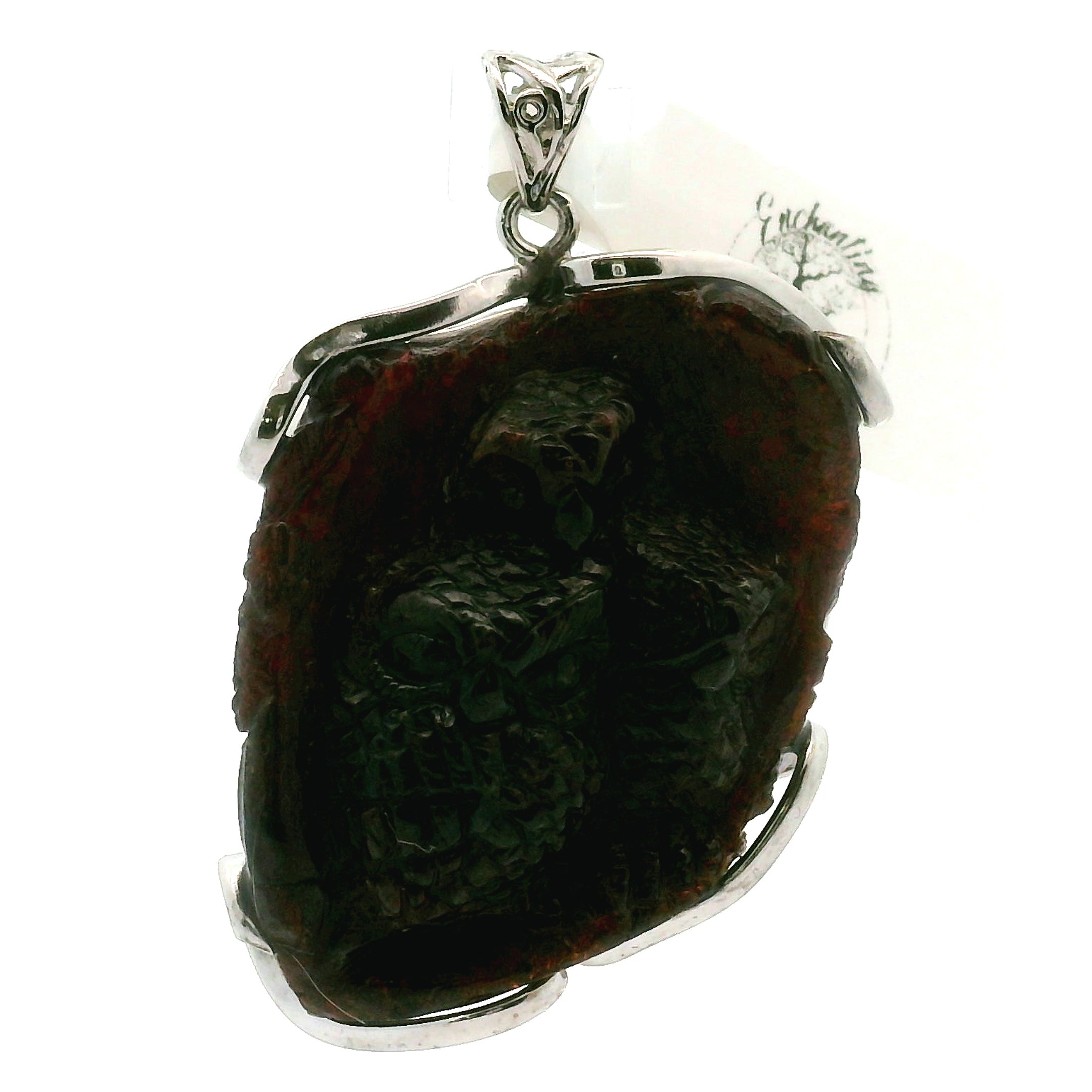 Garnet Carved Owl Pendant .925 Silver for Health, Grounding and Strength