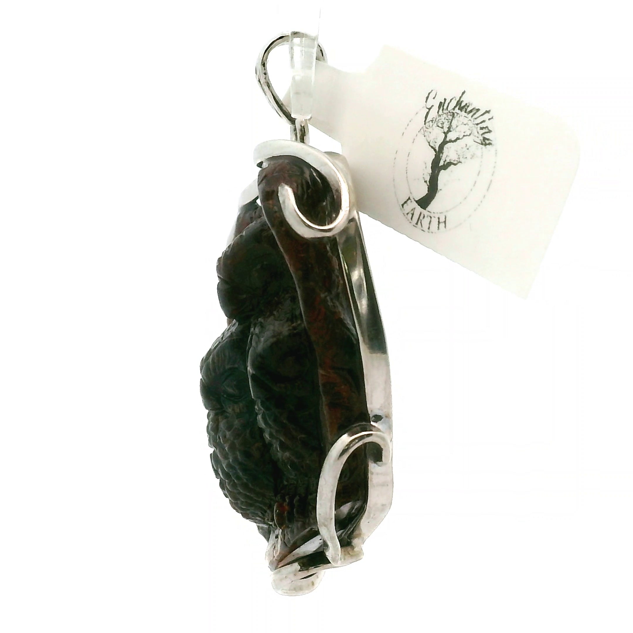Garnet Carved Owl Pendant .925 Silver for Health, Grounding and Strength
