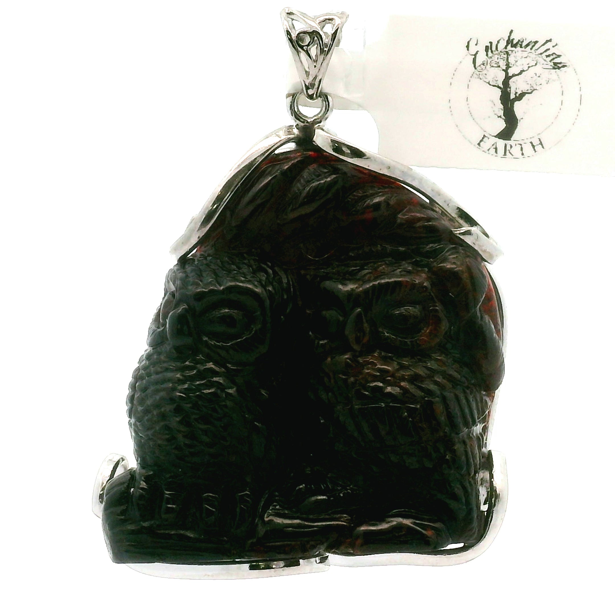 Garnet Carved Owl Pendant .925 Silver for Health, Grounding and Strength