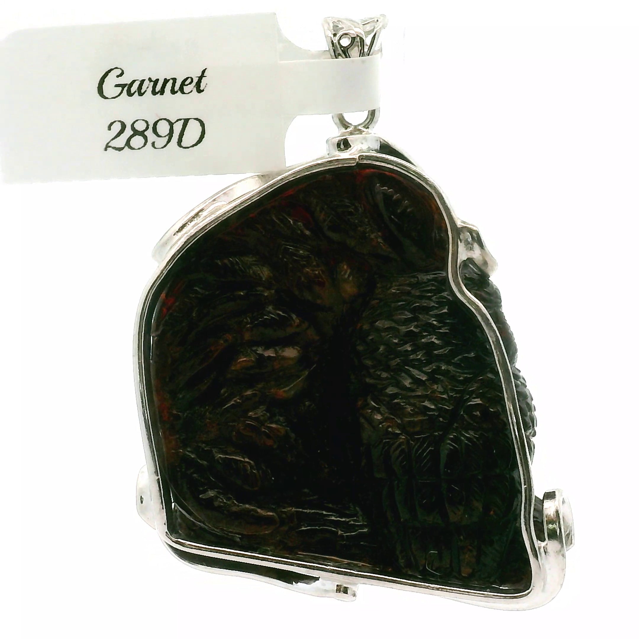 Garnet Carved Owl Pendant .925 Silver for Health, Grounding and Strength