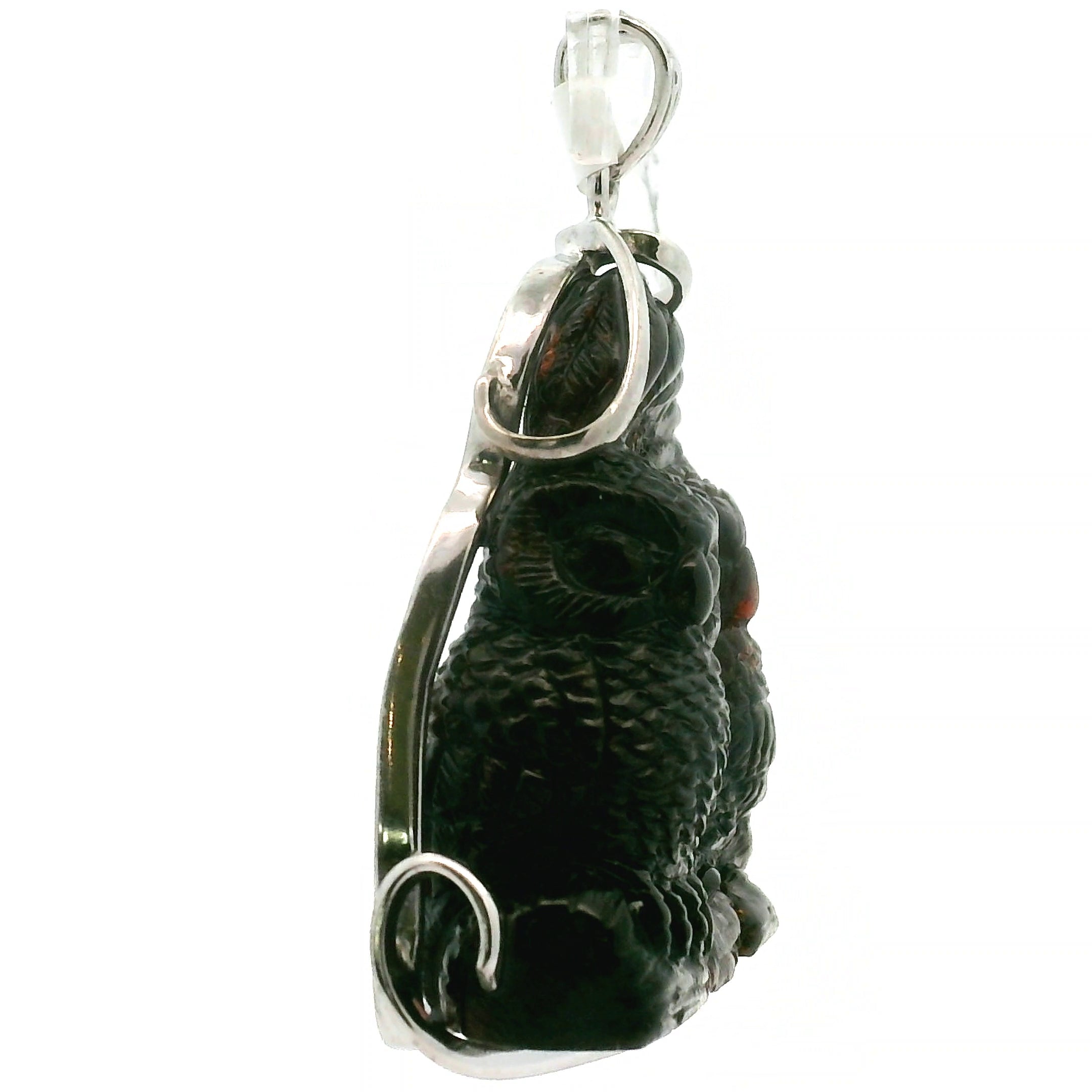 Garnet Carved Owl Pendant .925 Silver for Health, Grounding and Strength