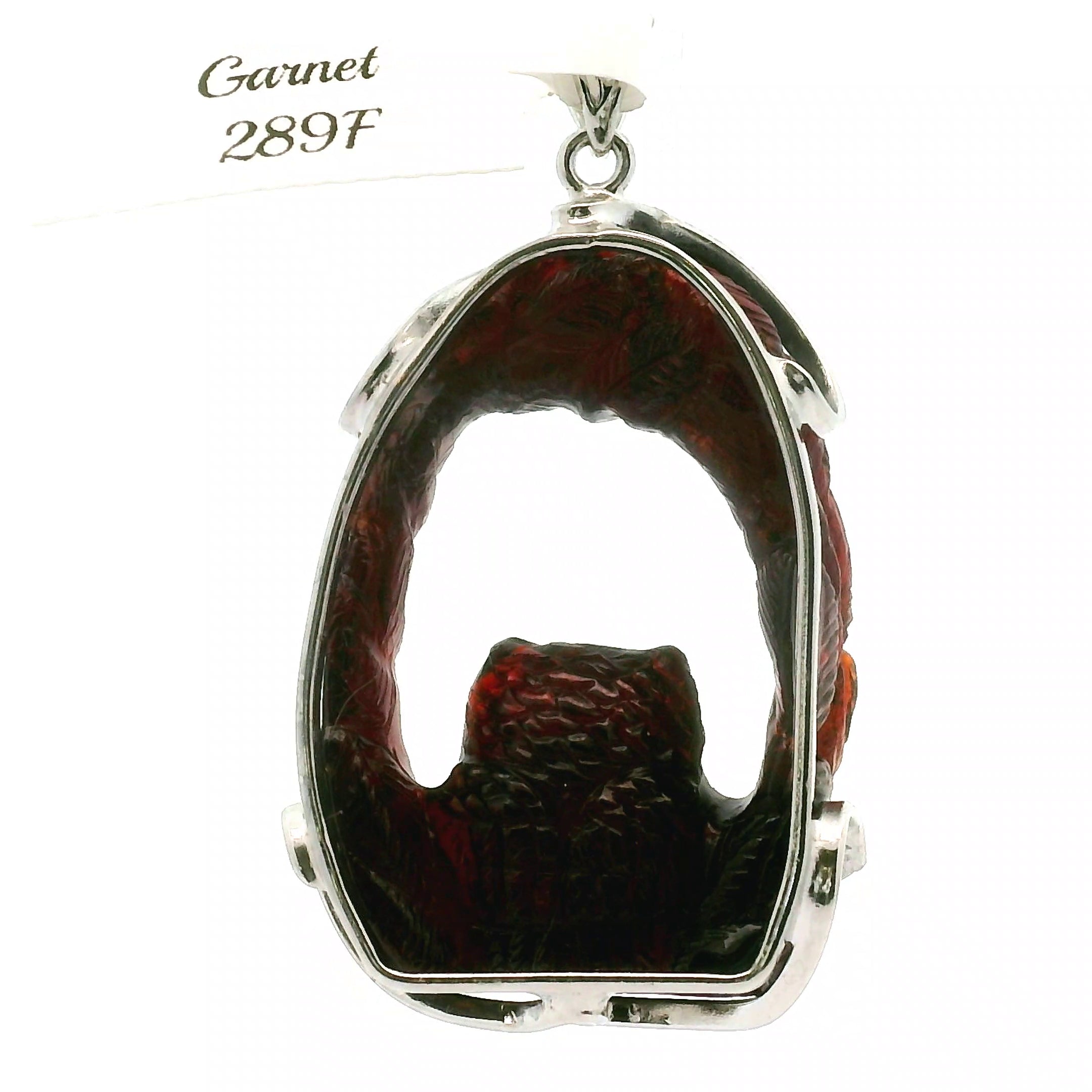 Garnet Carved Owl Pendant .925 Silver for Health, Grounding and Strength