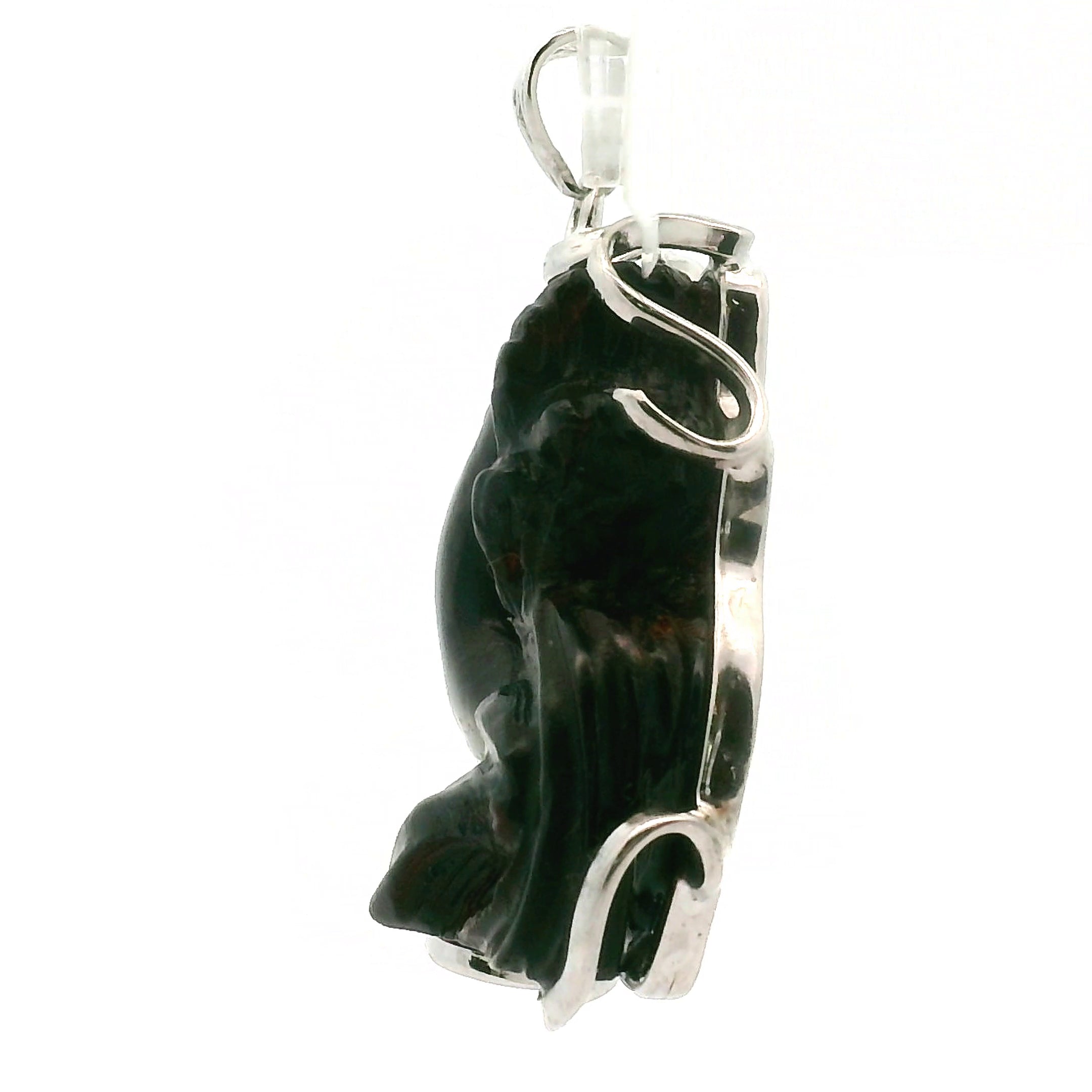 Garnet Carved Dolphin Pendant .925 Silver for Health, Grounding and Strength