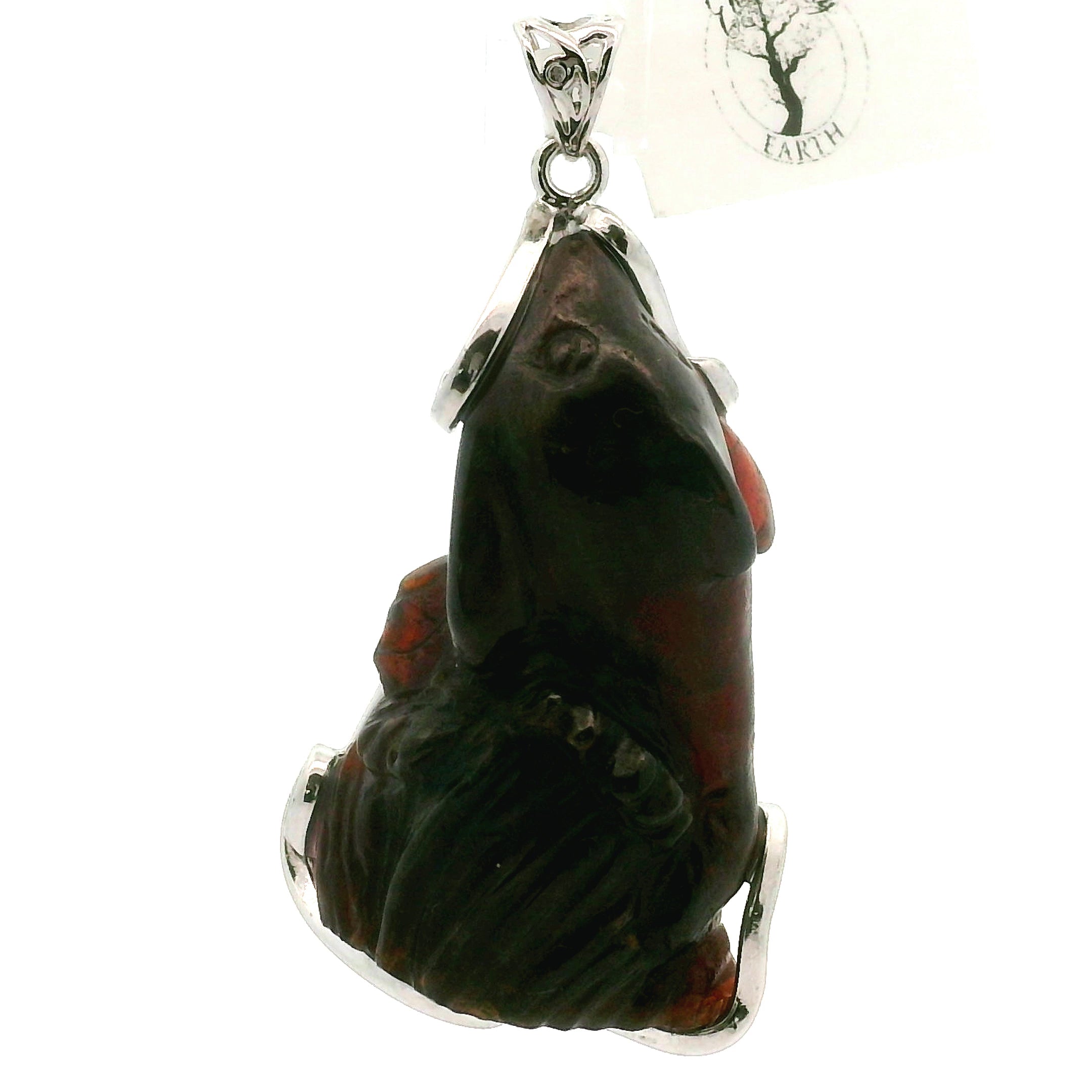 Garnet Carved Dolphin Pendant .925 Silver for Health, Grounding and Strength