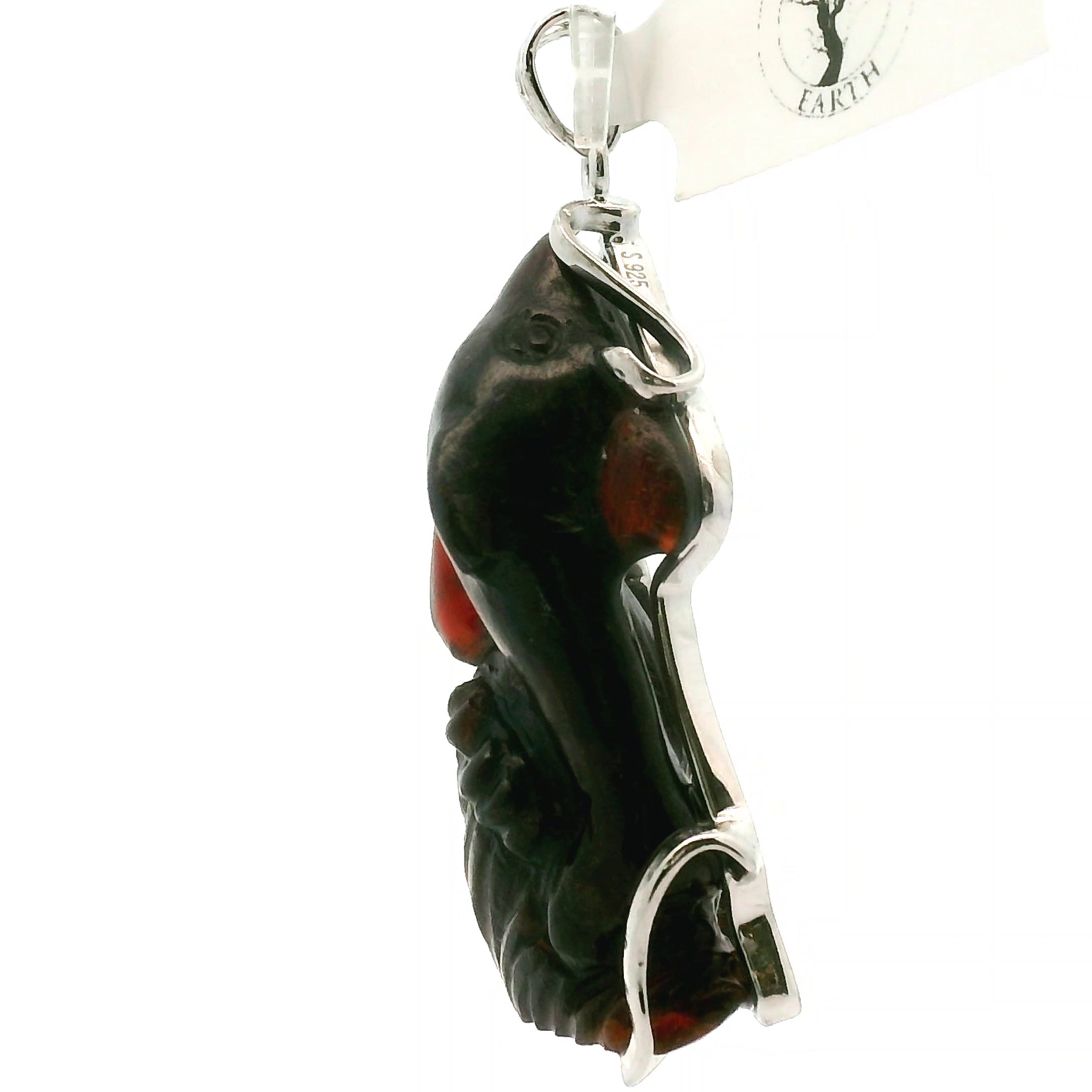 Garnet Carved Dolphin Pendant .925 Silver for Health, Grounding and Strength