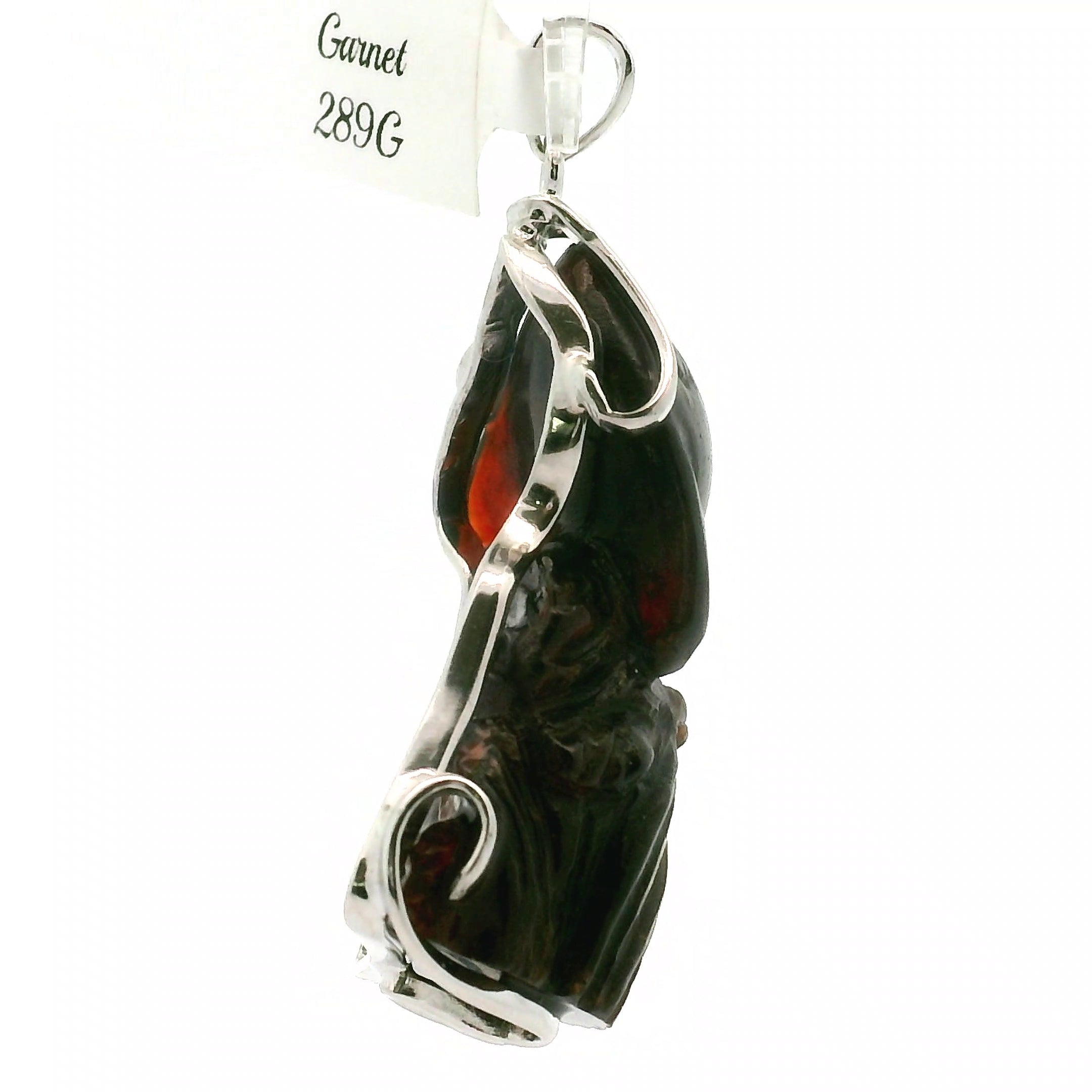 Garnet Carved Dolphin Pendant .925 Silver for Health, Grounding and Strength