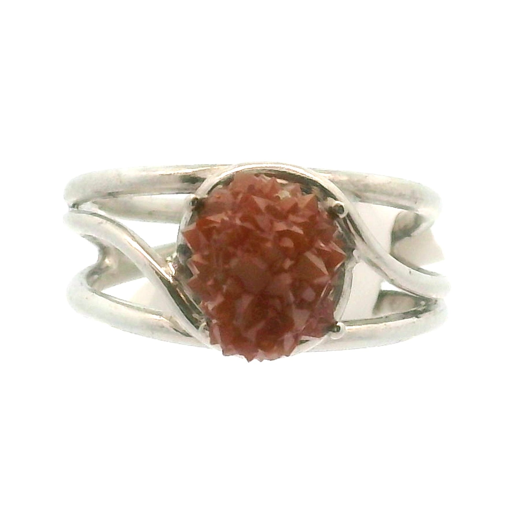 Hematite Quartz Cuff Ring .925 Sterling Silver for Grounding, Manifestation and Balance