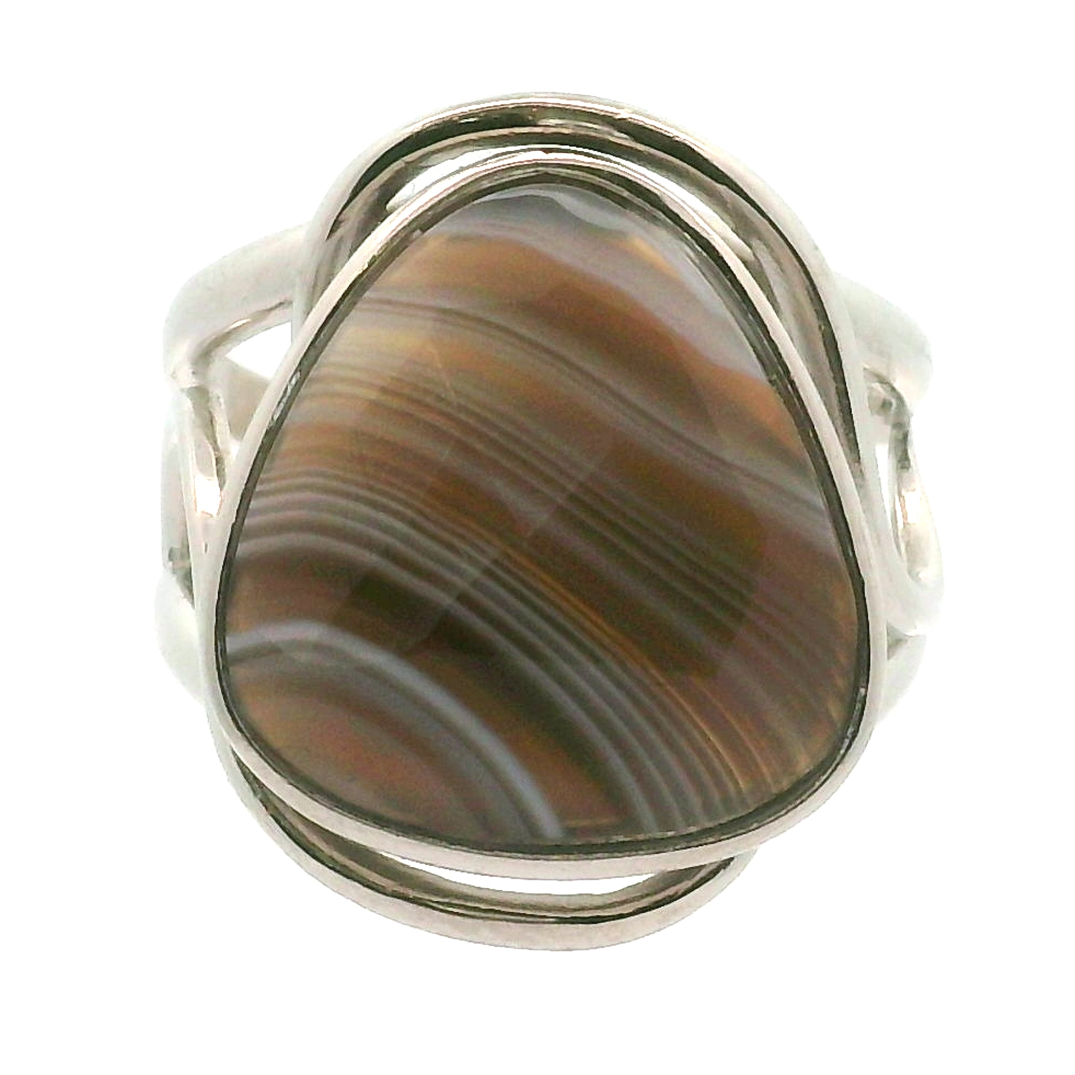 Botswana Agate Cuff Ring .925 Silver for Hope, Protection and Strength