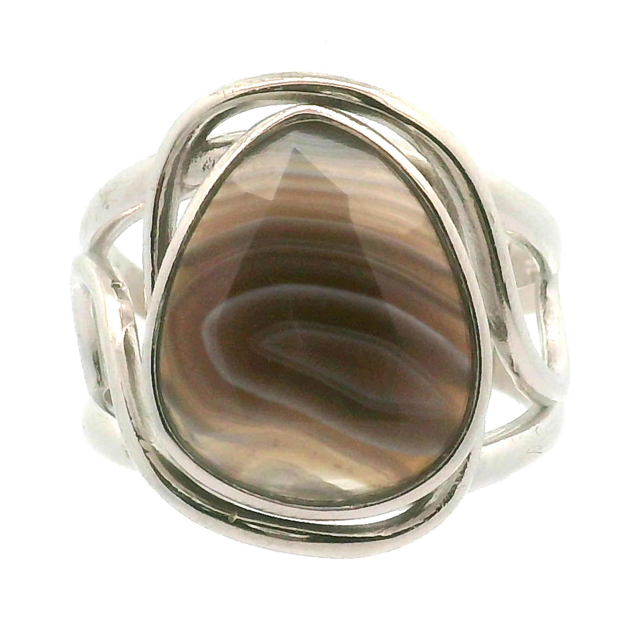 Botswana Agate Cuff Ring .925 Silver for Hope, Protection and Strength