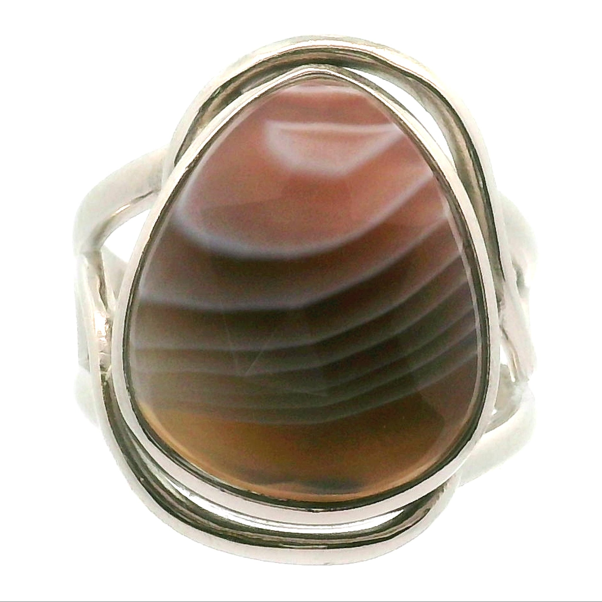 Botswana Agate Cuff Ring .925 Silver for Hope, Protection and Strength