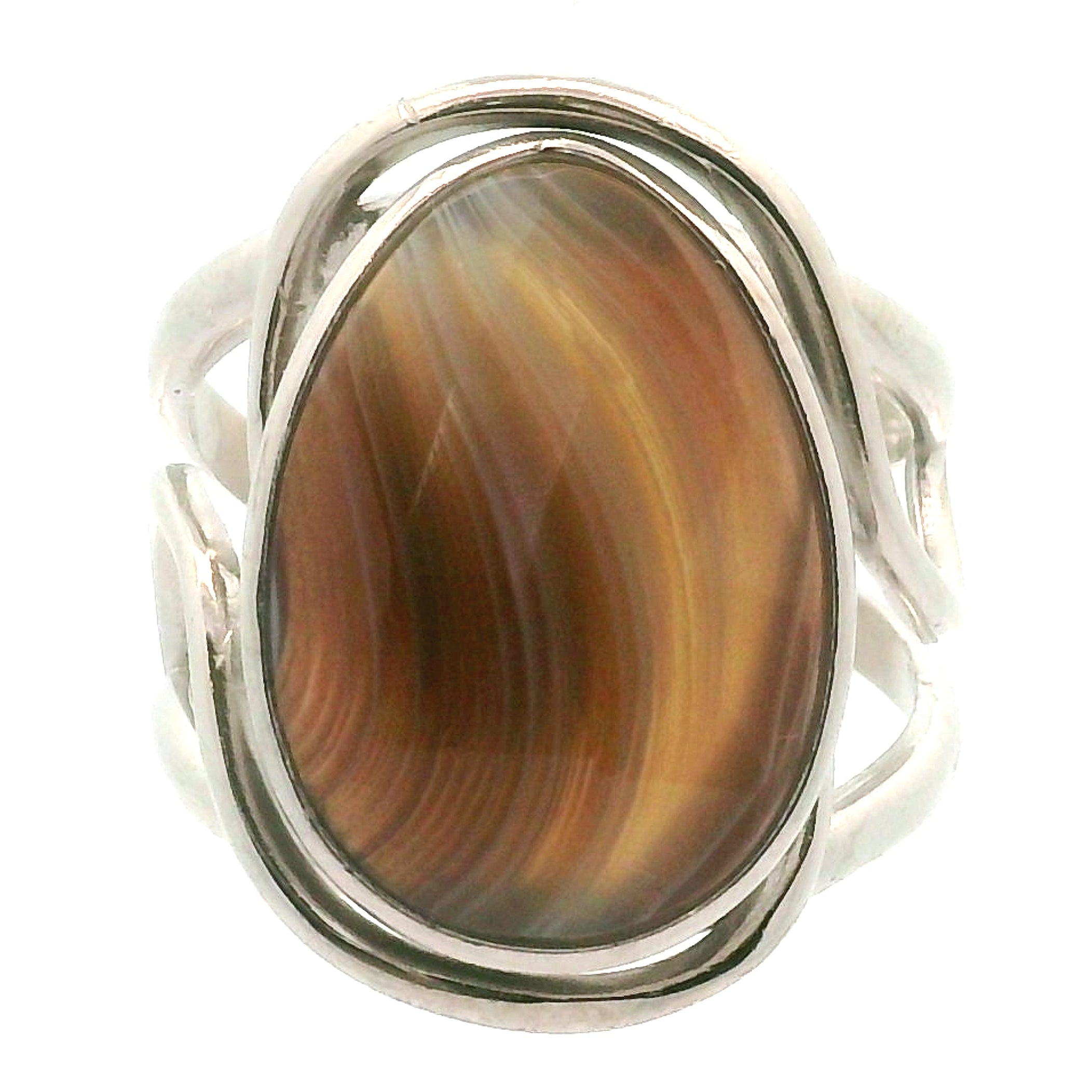 Botswana Agate Cuff Ring .925 Silver for Hope, Protection and Strength