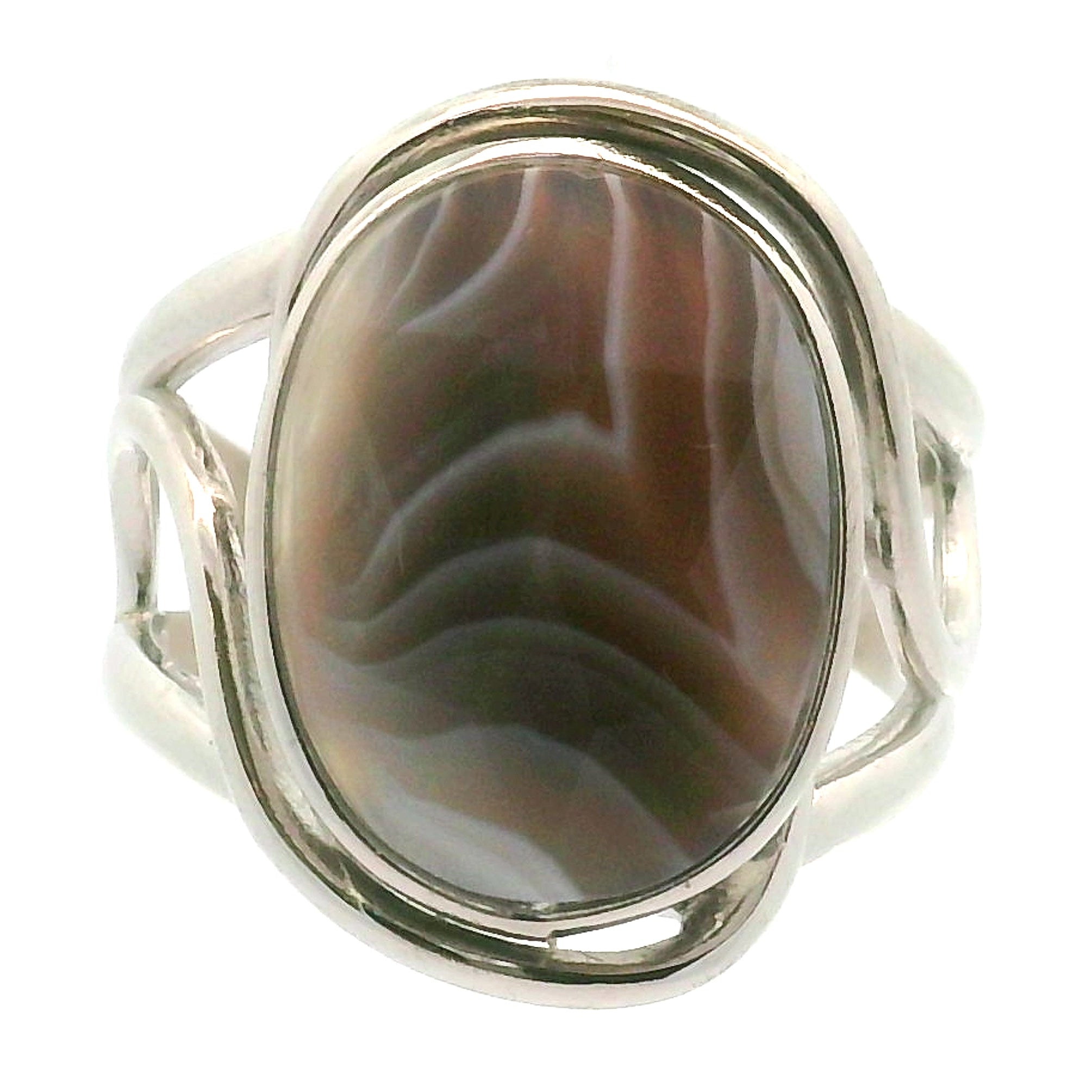 Botswana Agate Cuff Ring .925 Silver for Hope, Protection and Strength