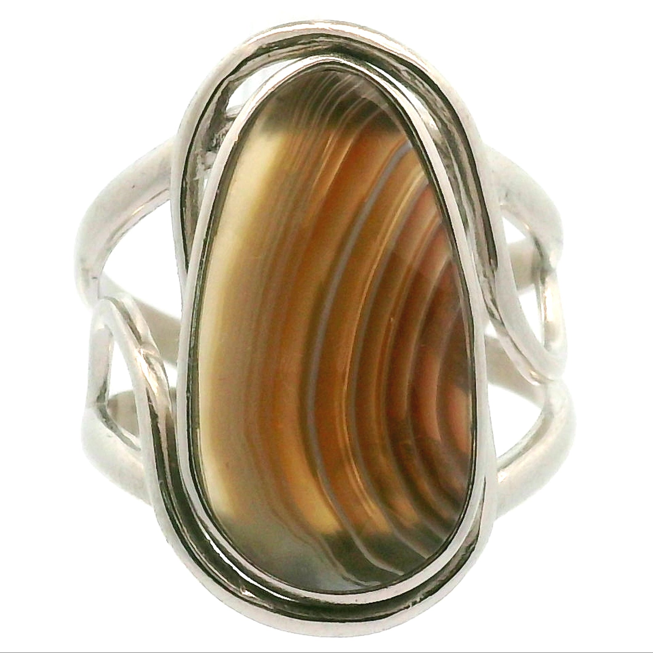 Botswana Agate Cuff Ring .925 Silver for Hope, Protection and Strength