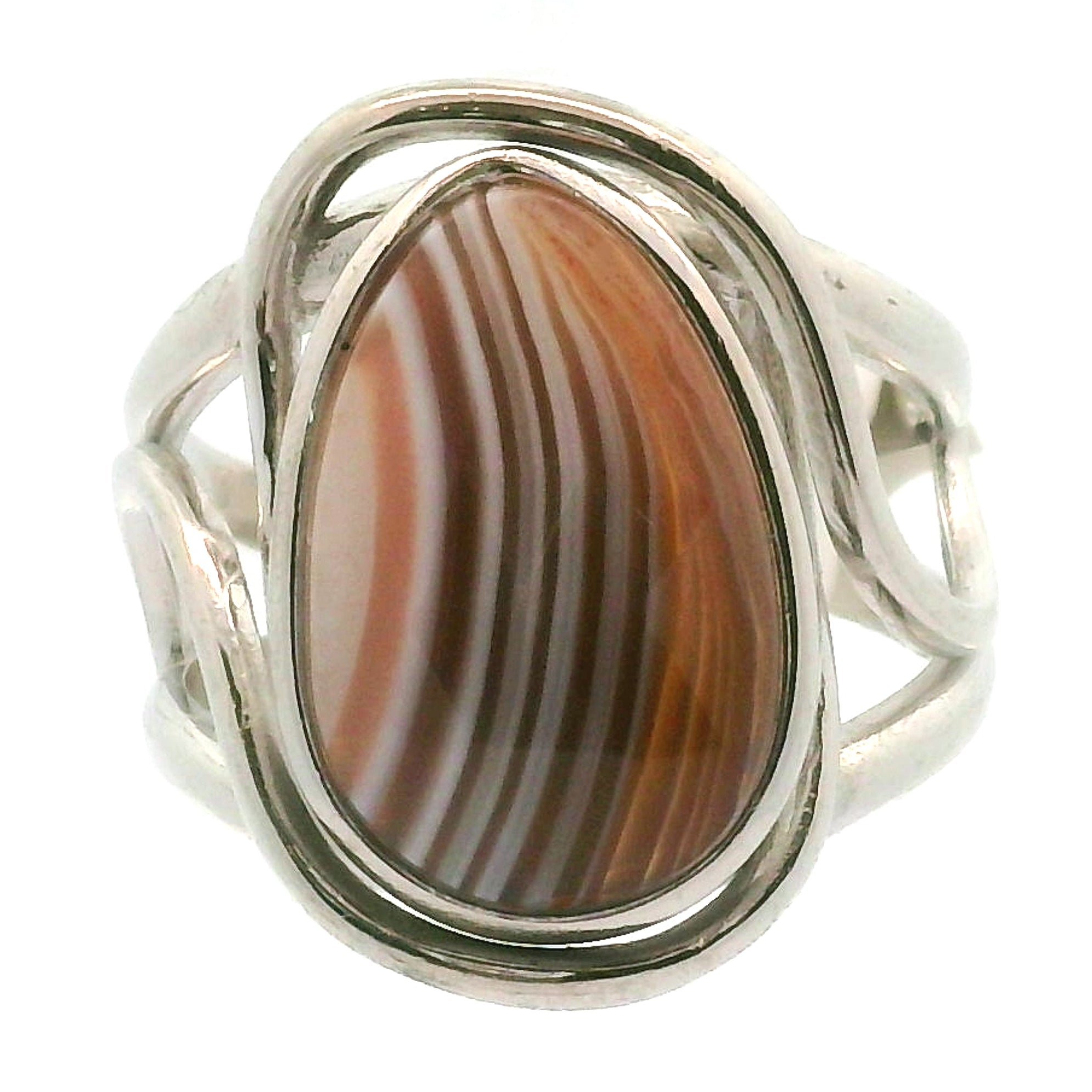 Botswana Agate Cuff Ring .925 Silver for Hope, Protection and Strength