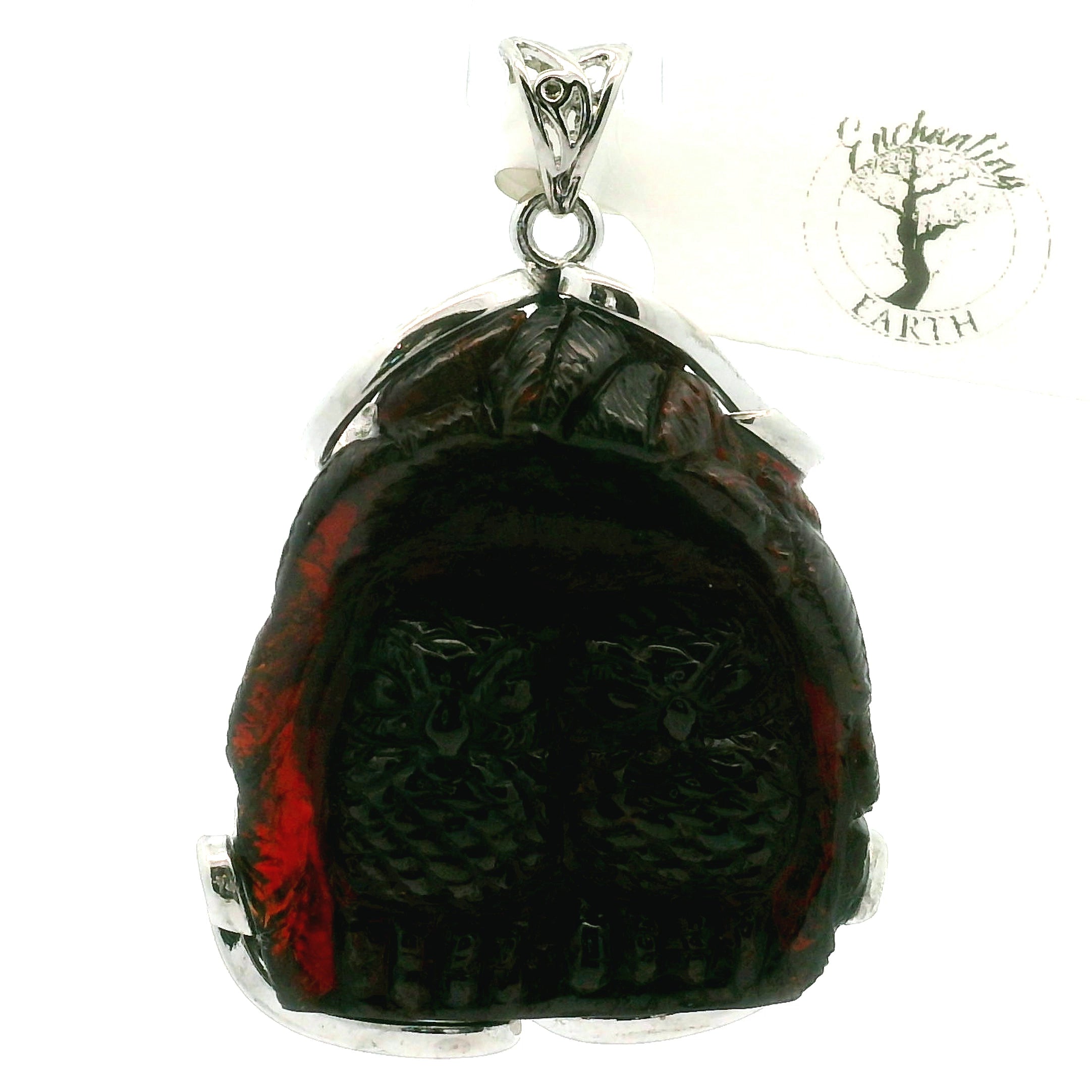 Garnet Carved Owl Pendant .925 Silver for Health, Grounding and Strength