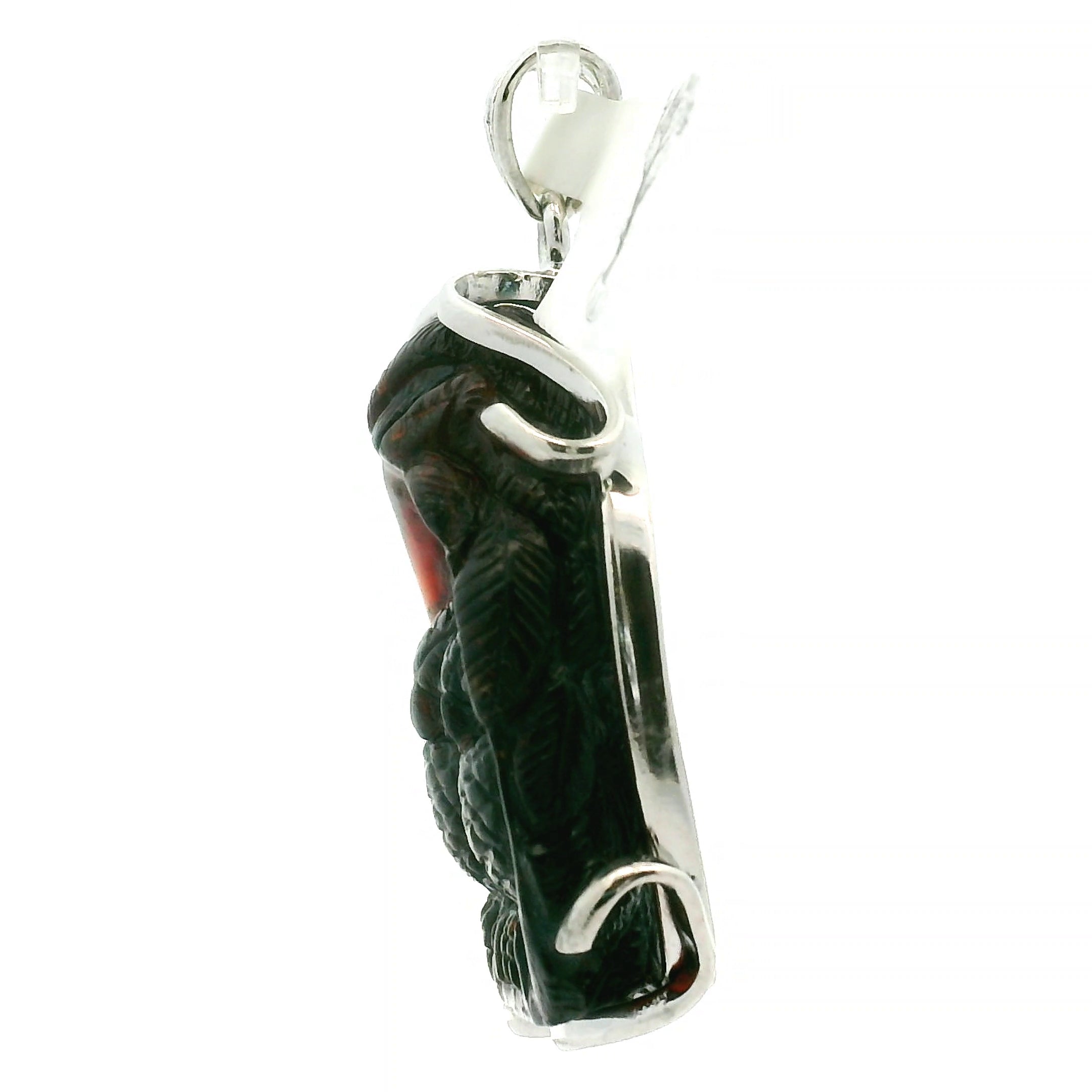 Garnet Carved Owl Pendant .925 Silver for Health, Grounding and Strength