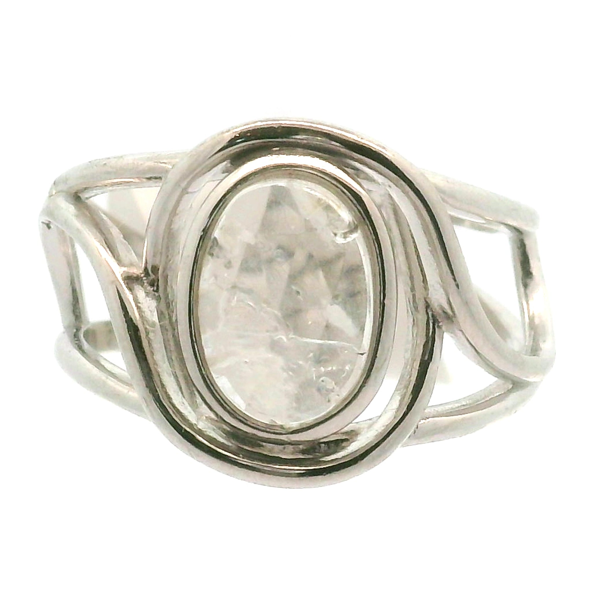 Hyalite Opal Cuff Ring 925 Silver for Emotional Healing, Inner Peace and Intuition