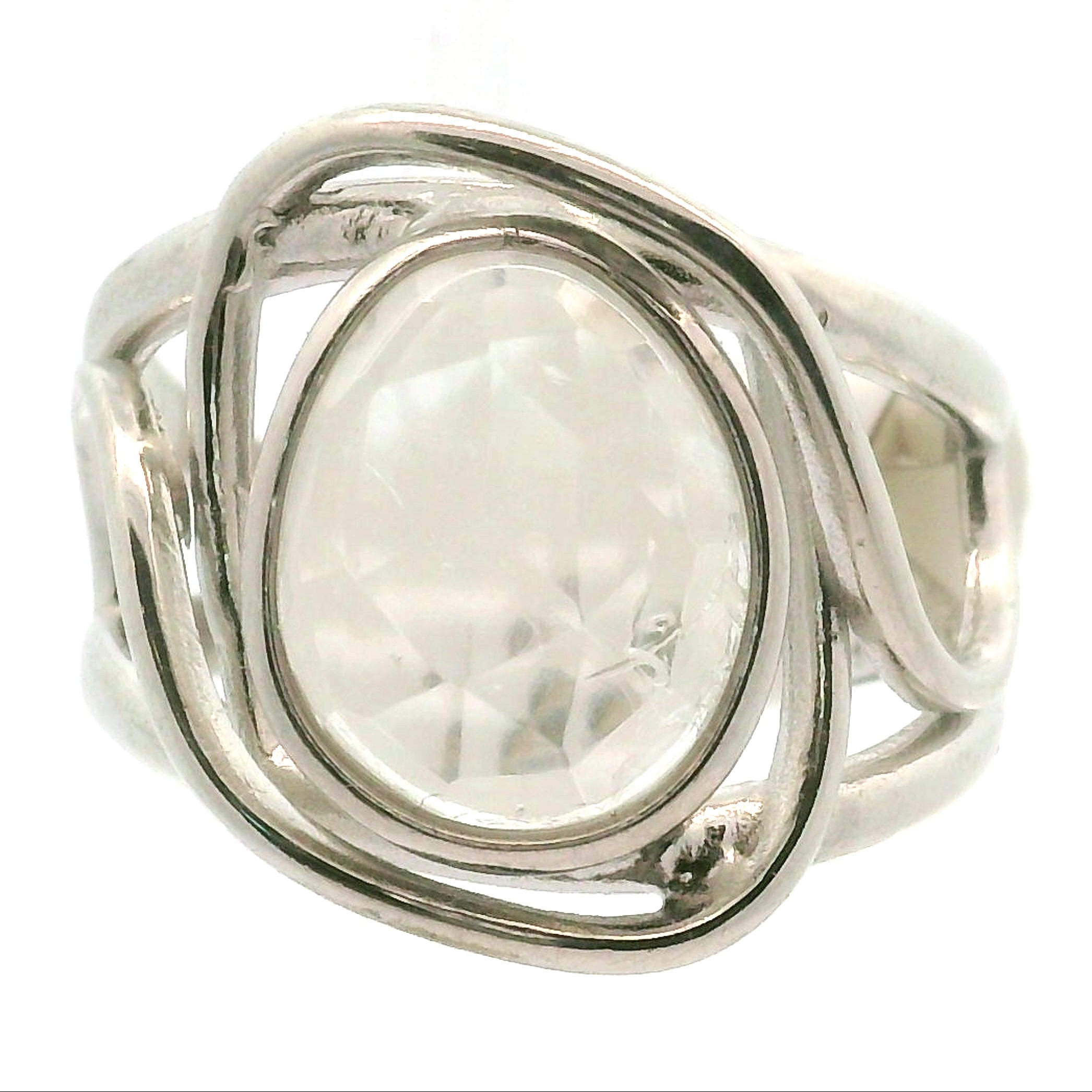 Hyalite Opal Cuff Ring 925 Silver for Emotional Healing, Inner Peace and Intuition