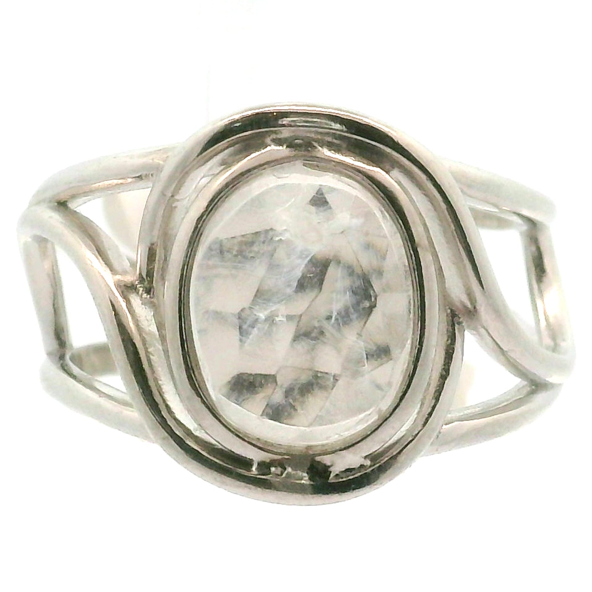Hyalite Opal Cuff Ring 925 Silver for Emotional Healing, Inner Peace and Intuition