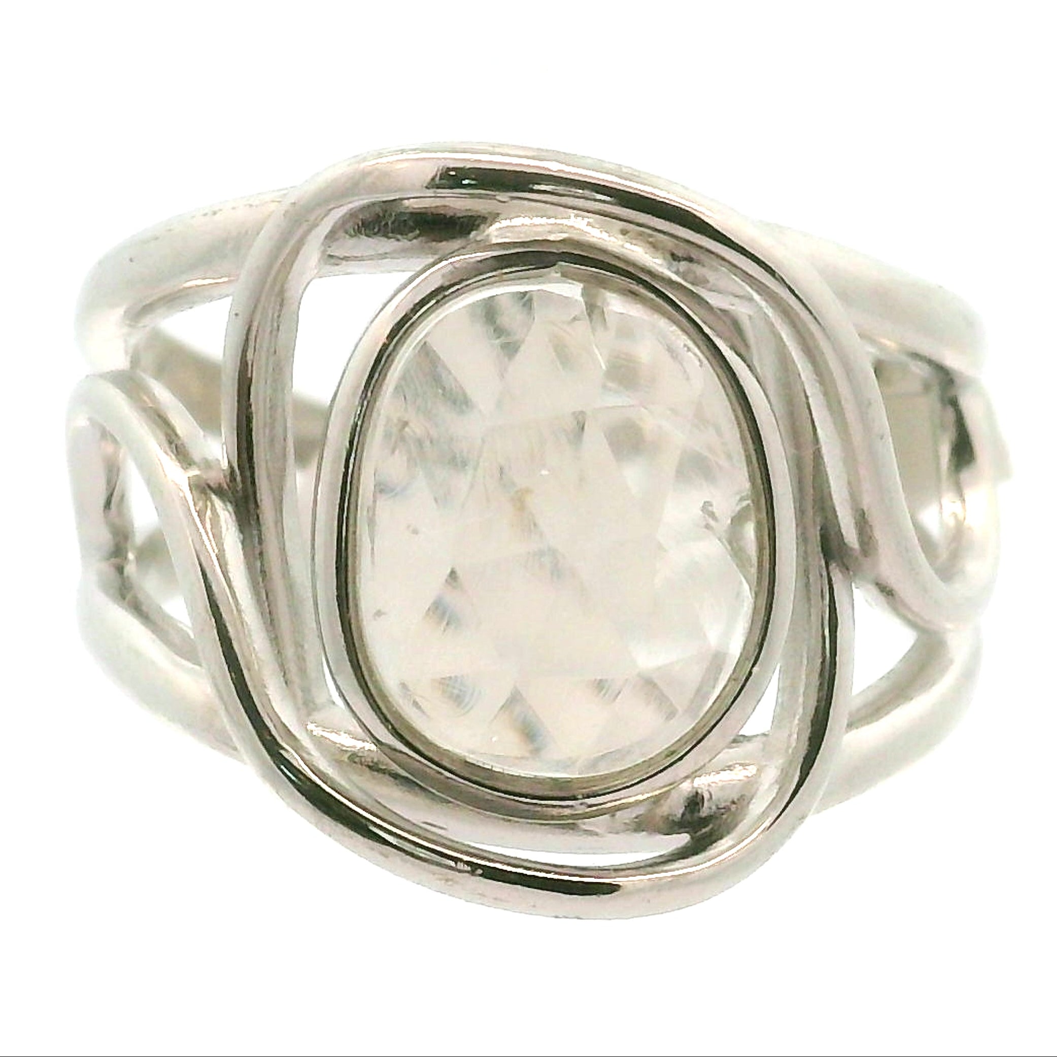 Hyalite Opal Cuff Ring 925 Silver for Emotional Healing, Inner Peace and Intuition