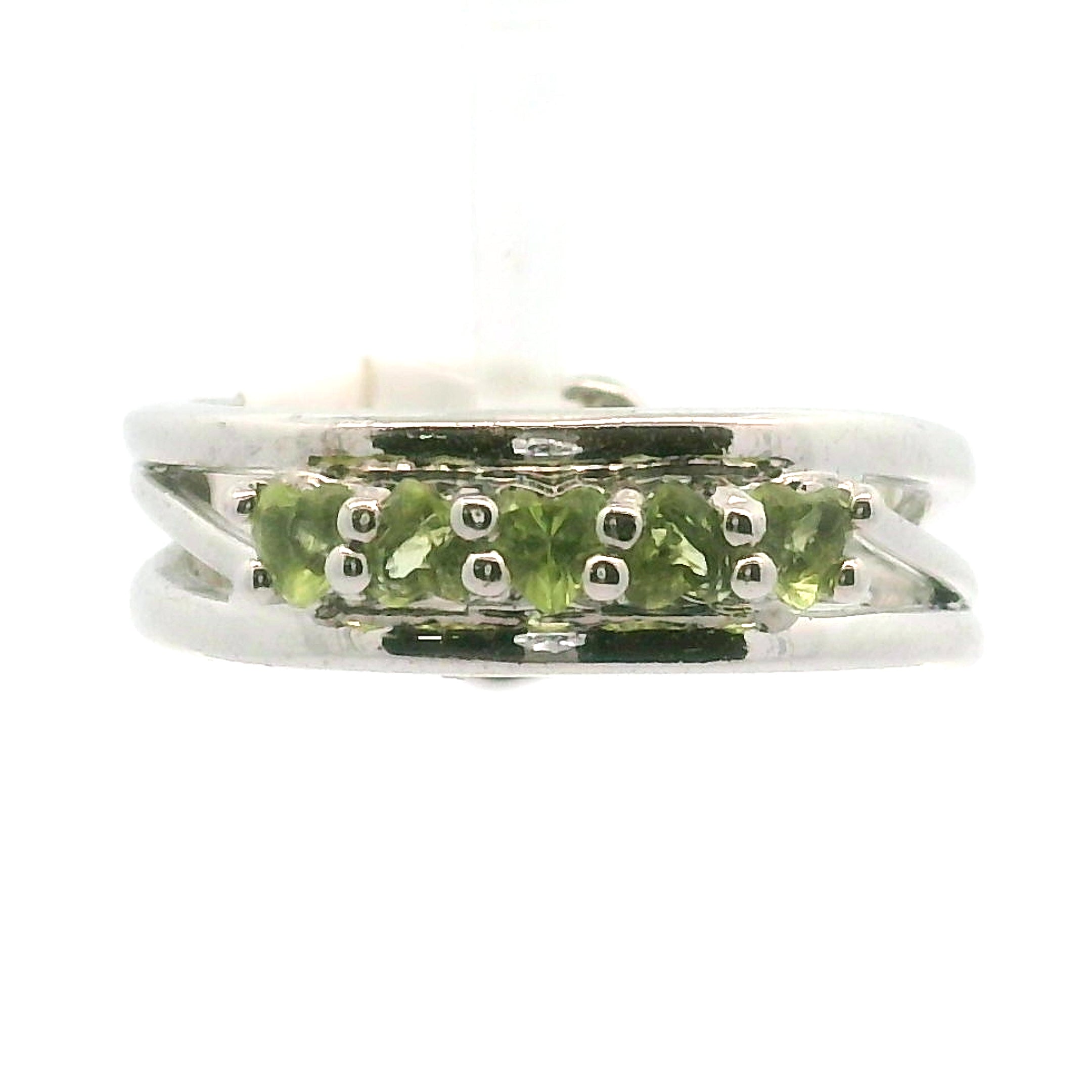 Peridot Heart Stacker Cuff Ring .925 Silver for Power, Prosperity and Protection