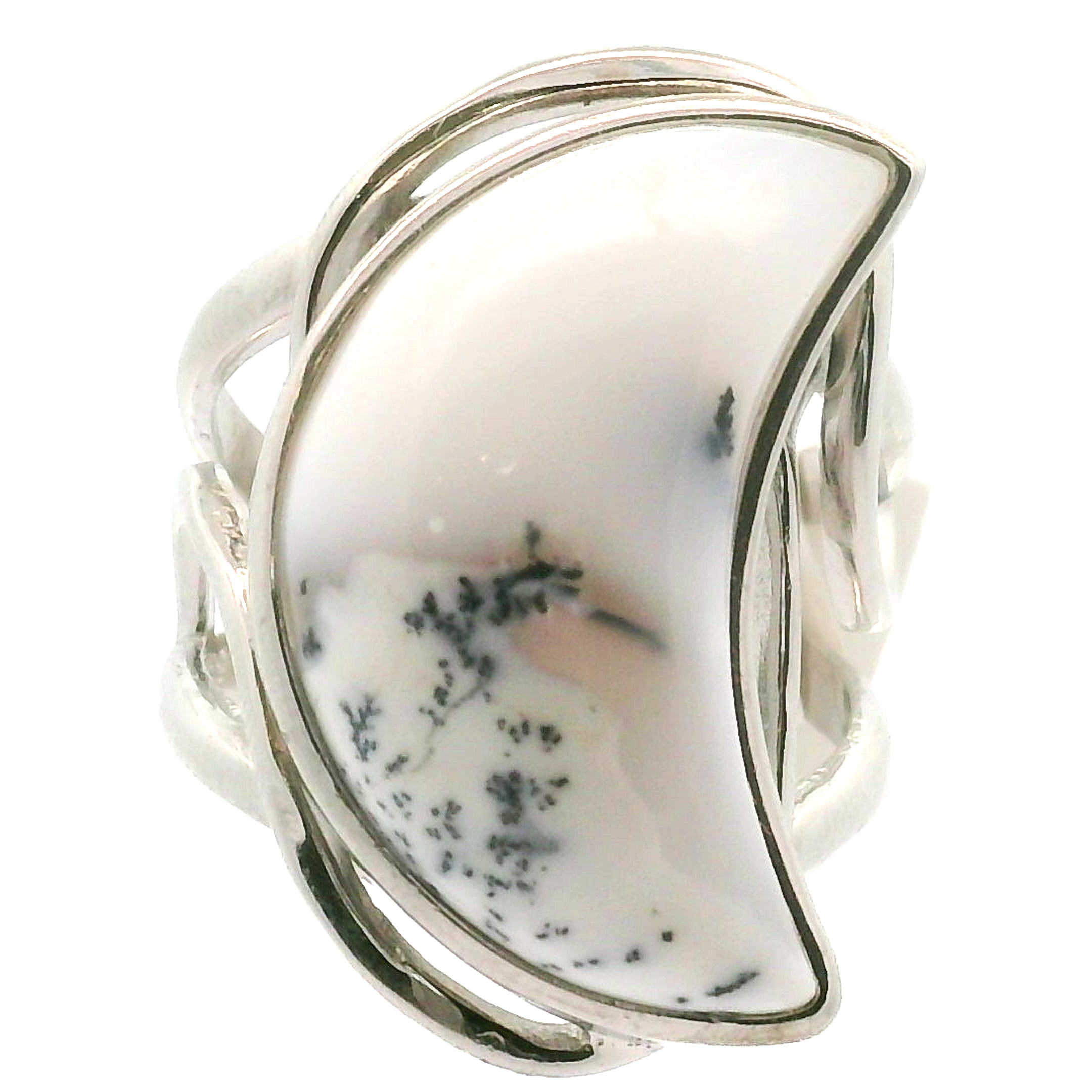 Dendritic Opal Moon Cuff Ring .925 Sterling Silver for Inspiration and Spiritual Communication