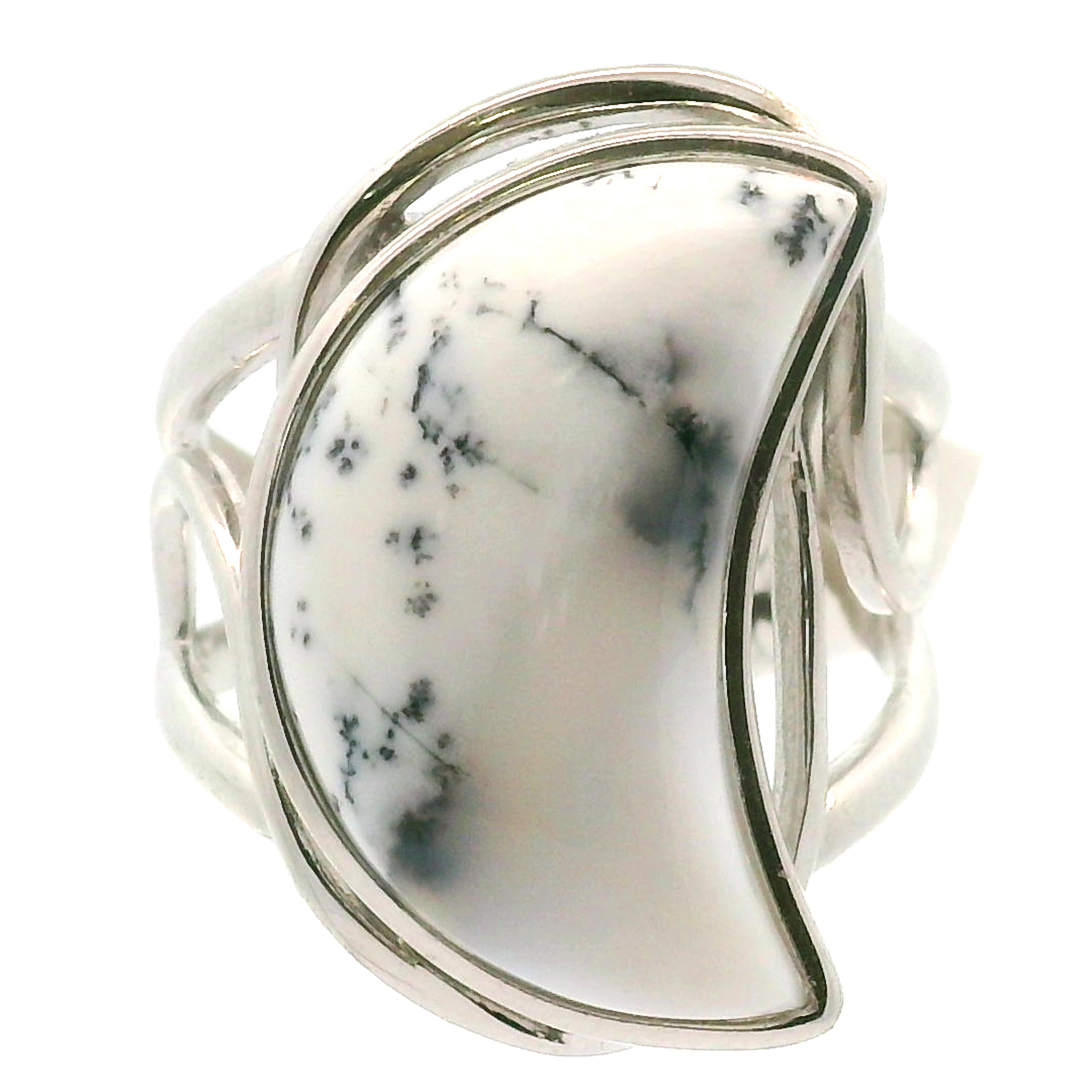 Dendritic Opal Moon Cuff Ring .925 Sterling Silver for Inspiration and Spiritual Communication