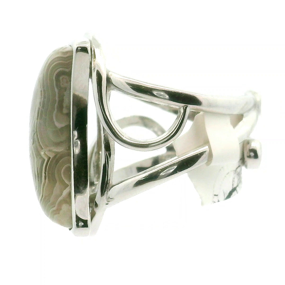 Grey Crazy Lace Agate Moon Cuff Ring in .925 Silver for Promoting Creativity, Hope, New Ideas & Positivity