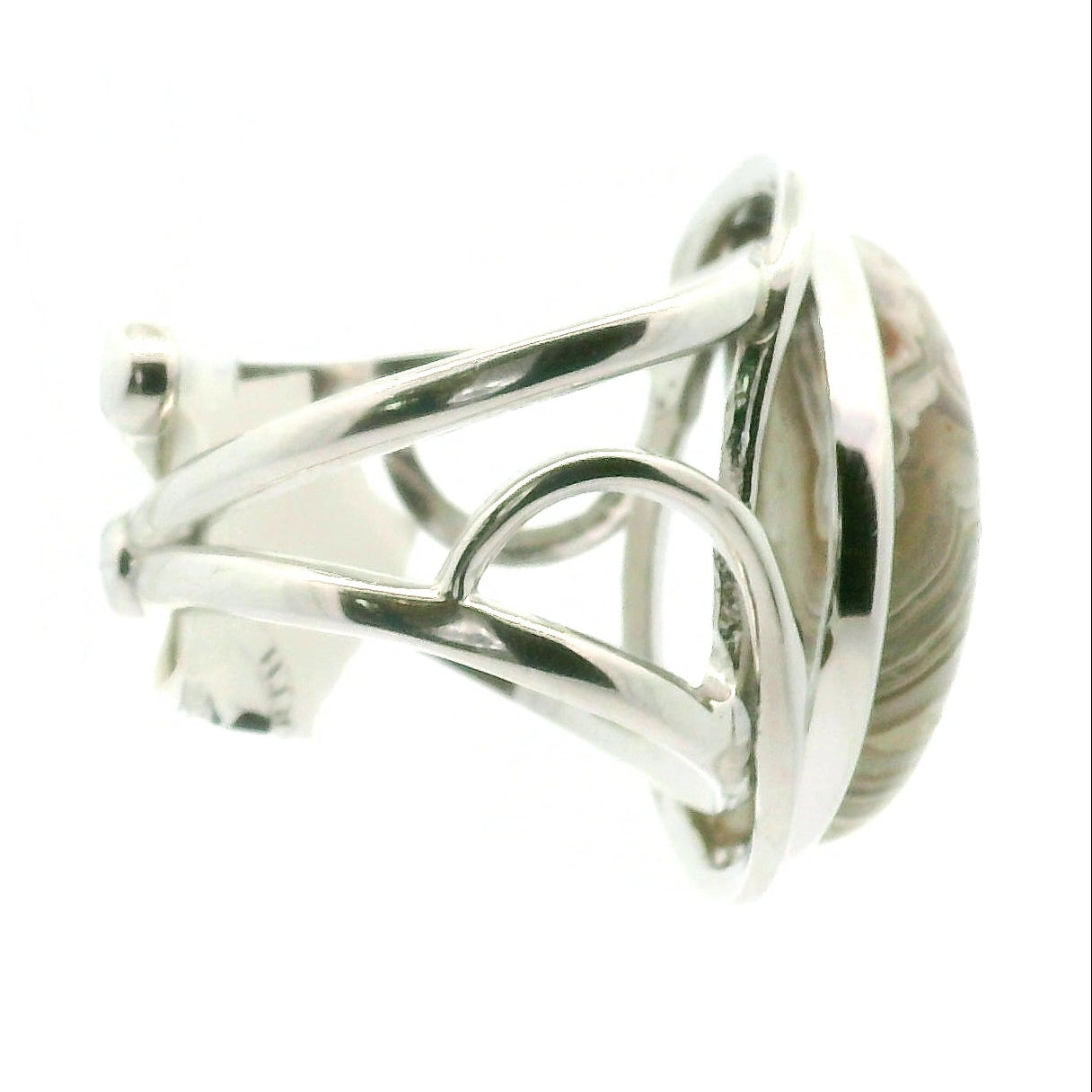 Grey Crazy Lace Agate Moon Cuff Ring in .925 Silver for Promoting Creativity, Hope, New Ideas & Positivity