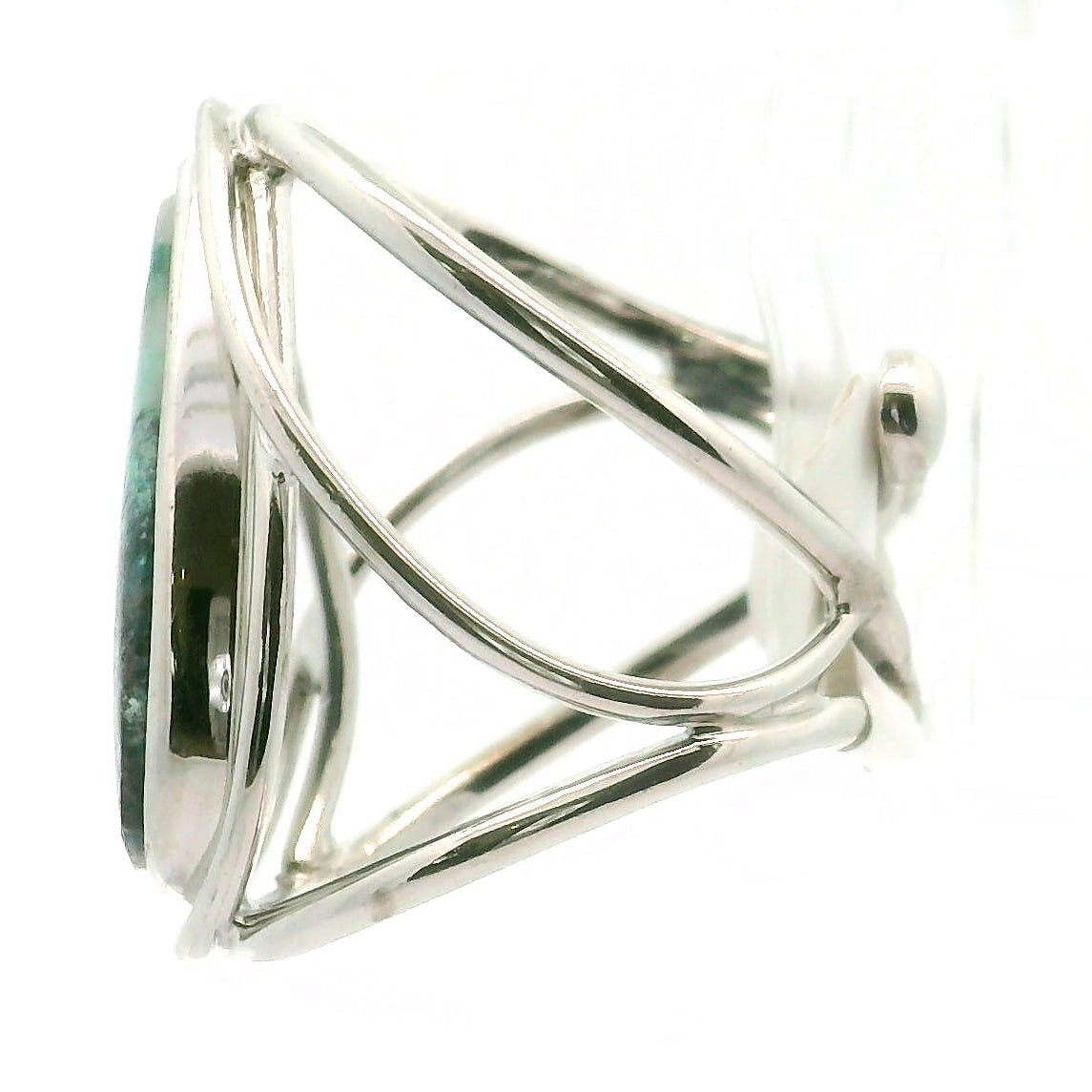 Acicular Shattuckite with Dioptase Cuff Ring, Adjustable Ring .925 Silver for Truthful Communication and Soul-Level Healing