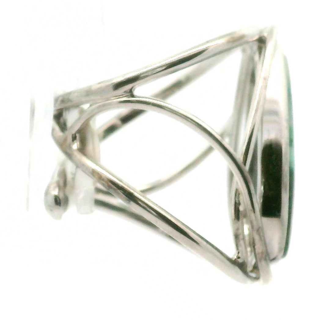 Acicular Shattuckite with Dioptase Cuff Ring, Adjustable Ring .925 Silver for Truthful Communication and Soul-Level Healing