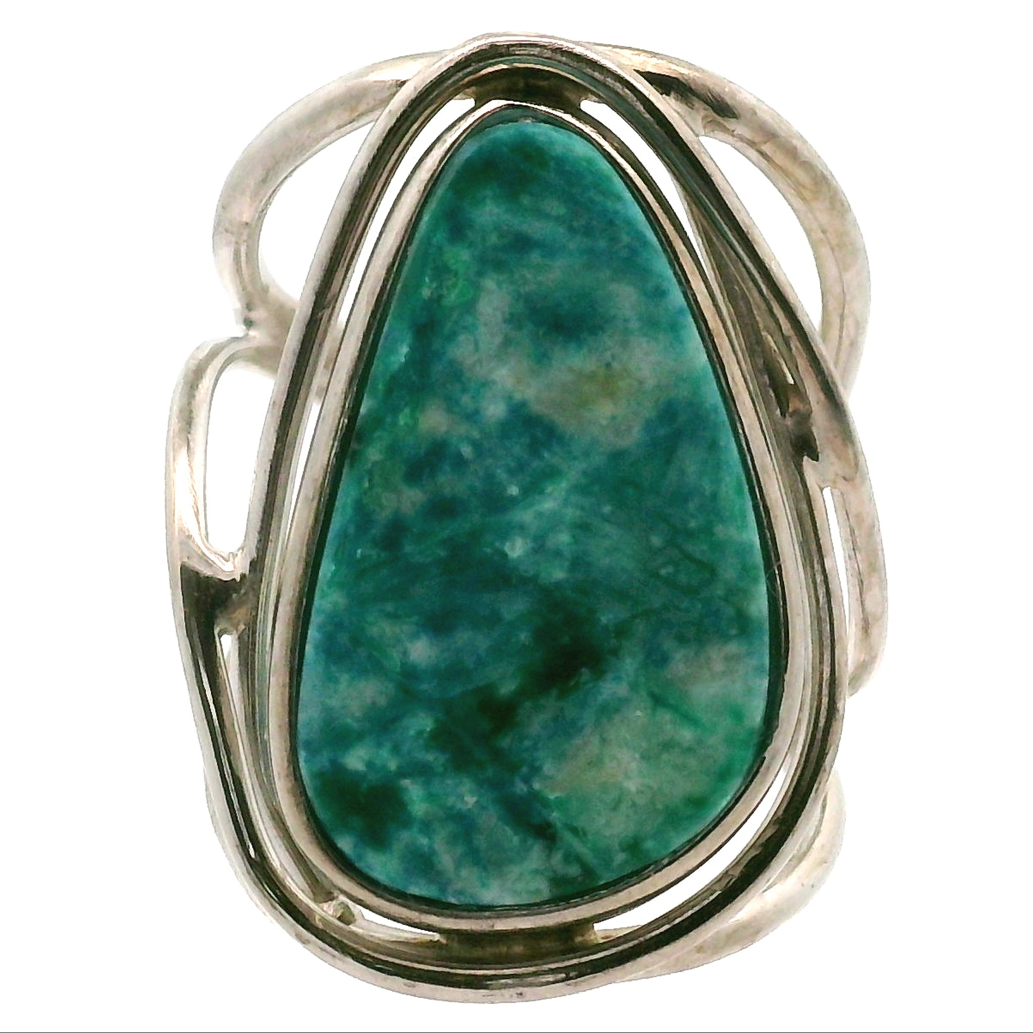 Acicular Shattuckite with Dioptase Cuff Ring, Adjustable Ring .925 Silver for Truthful Communication and Soul-Level Healing
