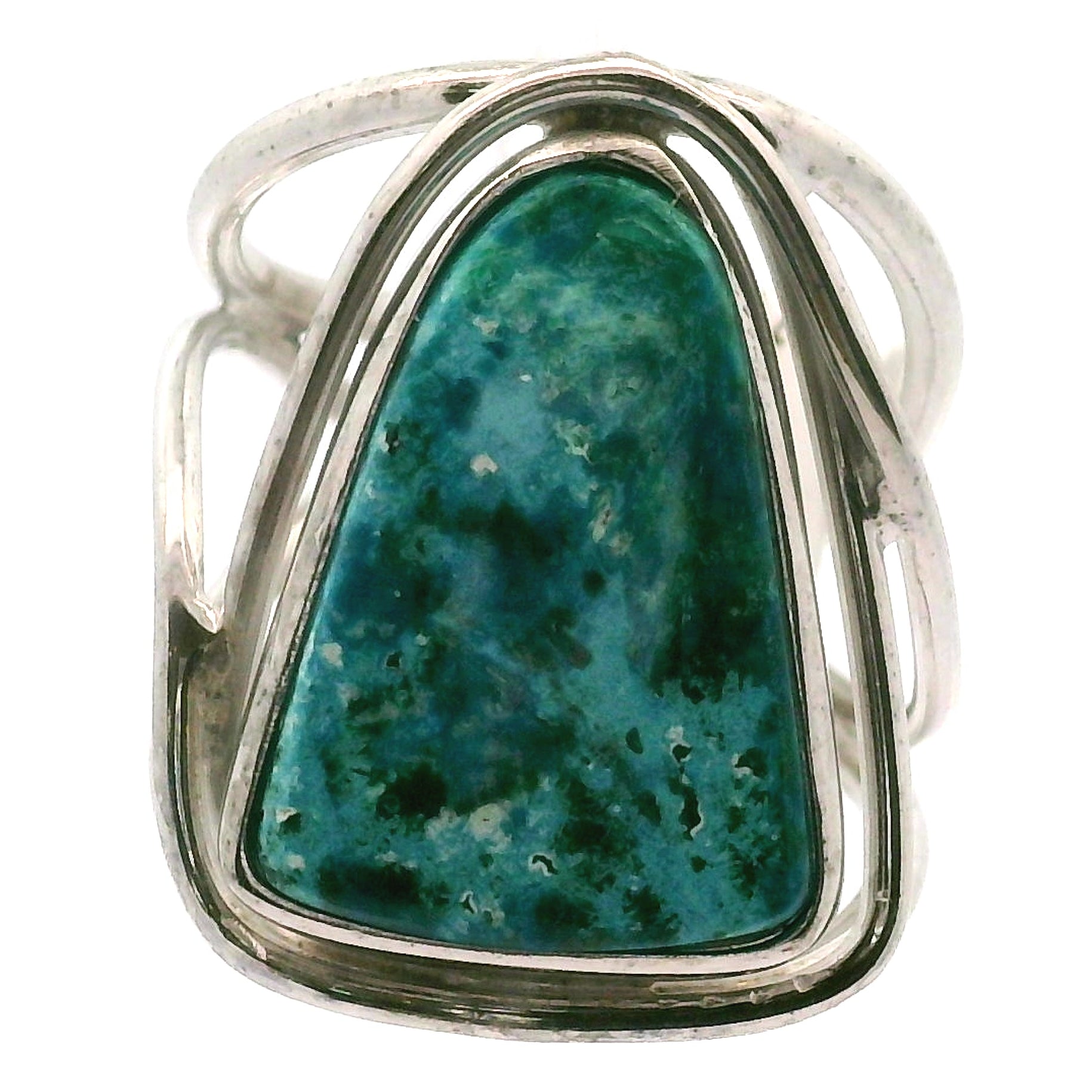 Acicular Shattuckite with Dioptase Cuff Ring, Adjustable Ring .925 Silver for Truthful Communication and Soul-Level Healing