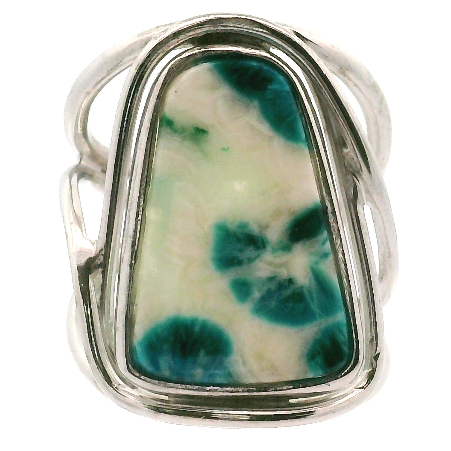 Acicular Shattuckite with Dioptase Cuff Ring, Adjustable Ring .925 Silver for Truthful Communication and Soul-Level Healing