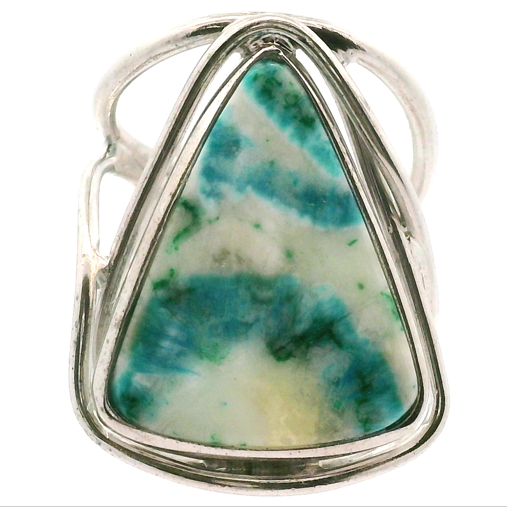 Acicular Shattuckite with Dioptase Cuff Ring, Adjustable Ring .925 Silver for Truthful Communication and Soul-Level Healing