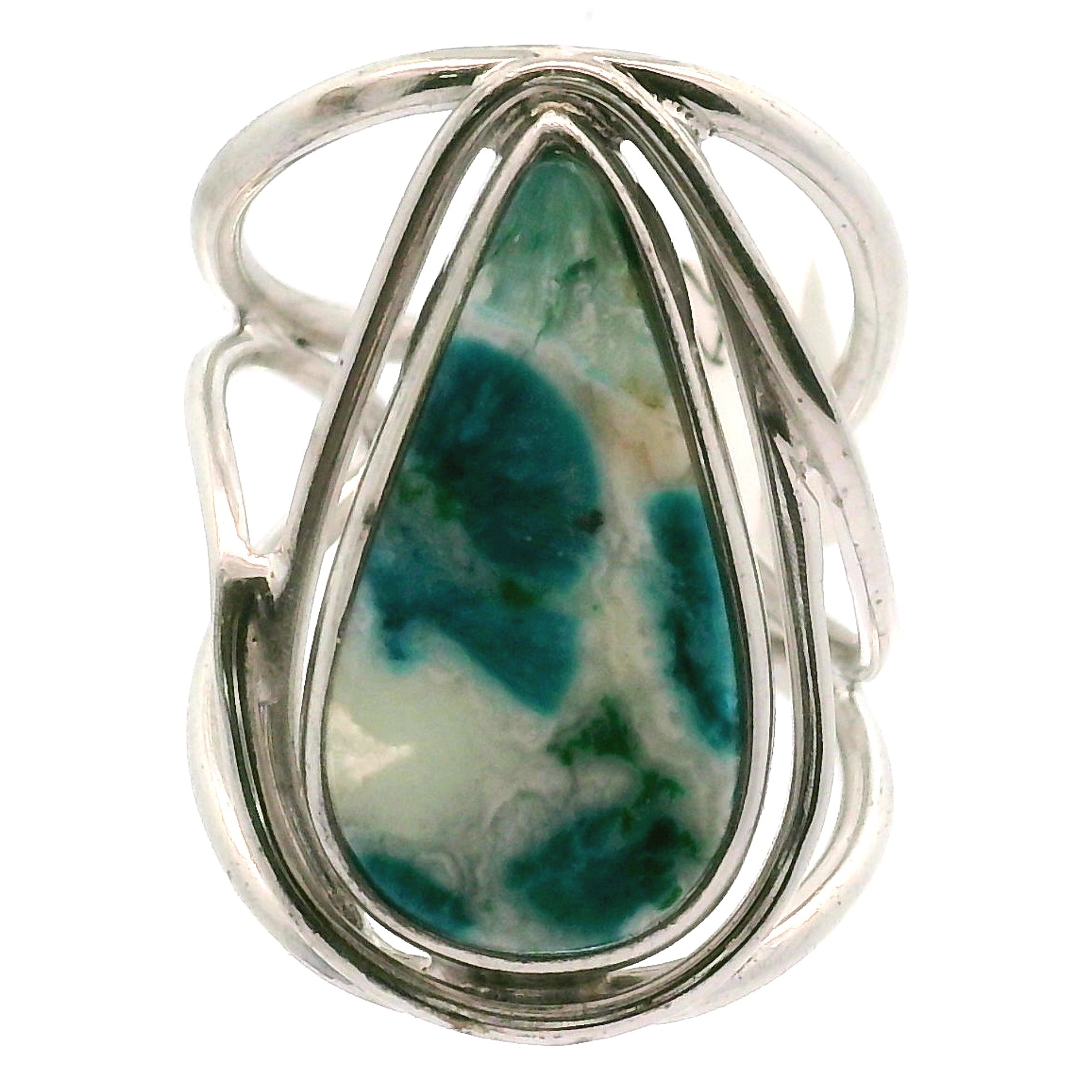 Acicular Shattuckite with Dioptase Cuff Ring, Adjustable Ring .925 Silver for Truthful Communication and Soul-Level Healing