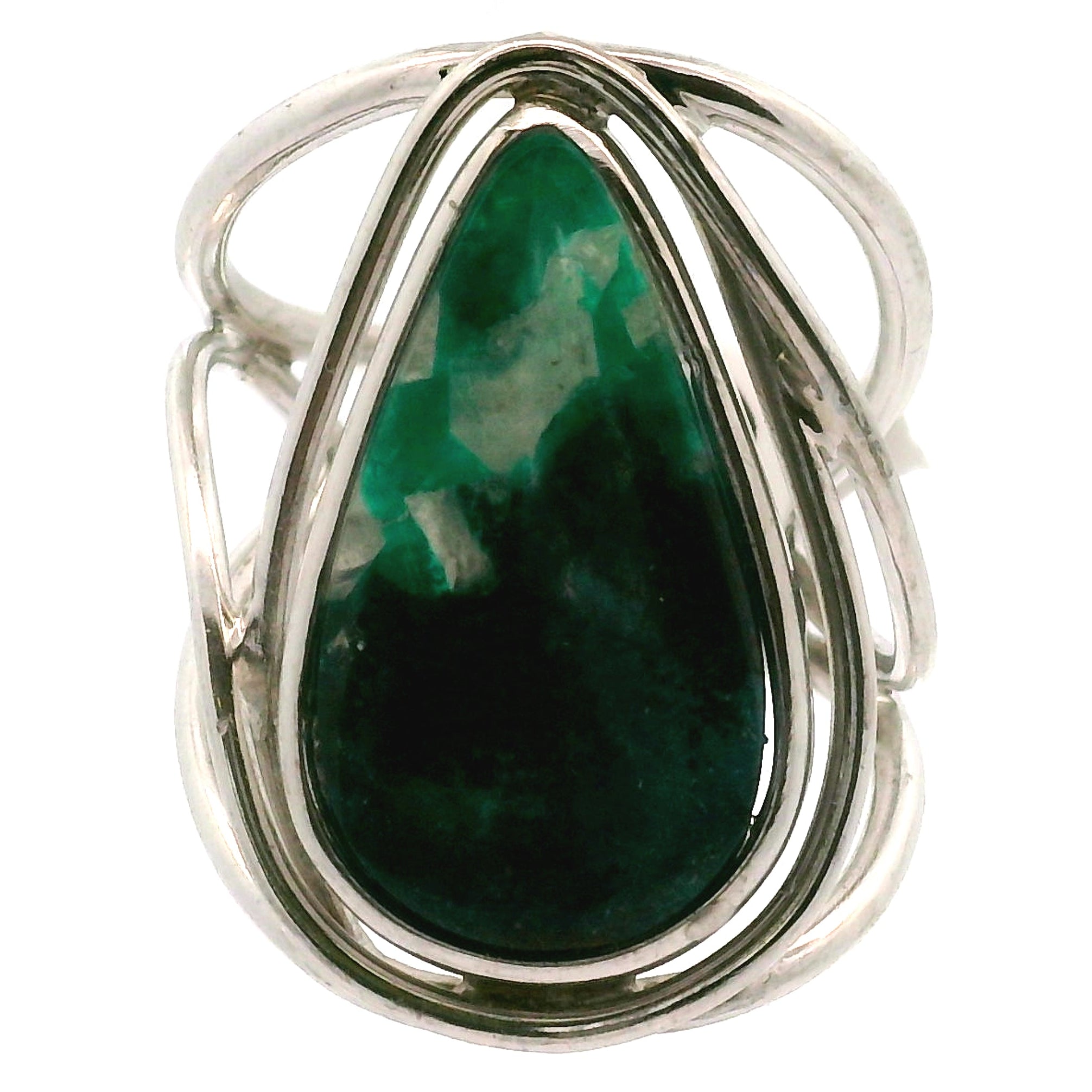 Acicular Shattuckite with Dioptase Cuff Ring, Adjustable Ring .925 Silver for Truthful Communication and Soul-Level Healing