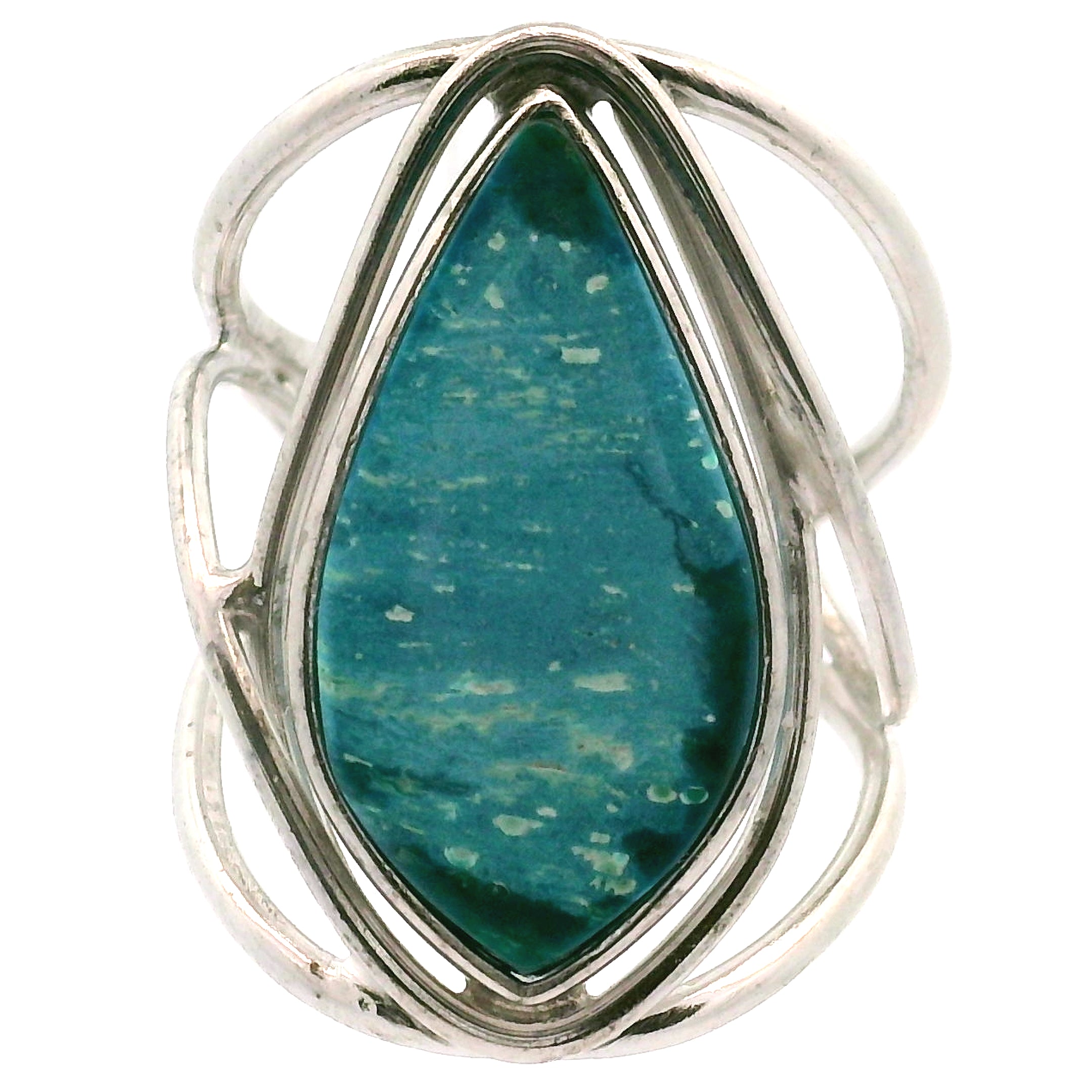 Acicular Shattuckite with Dioptase Cuff Ring, Adjustable Ring .925 Silver for Truthful Communication and Soul-Level Healing