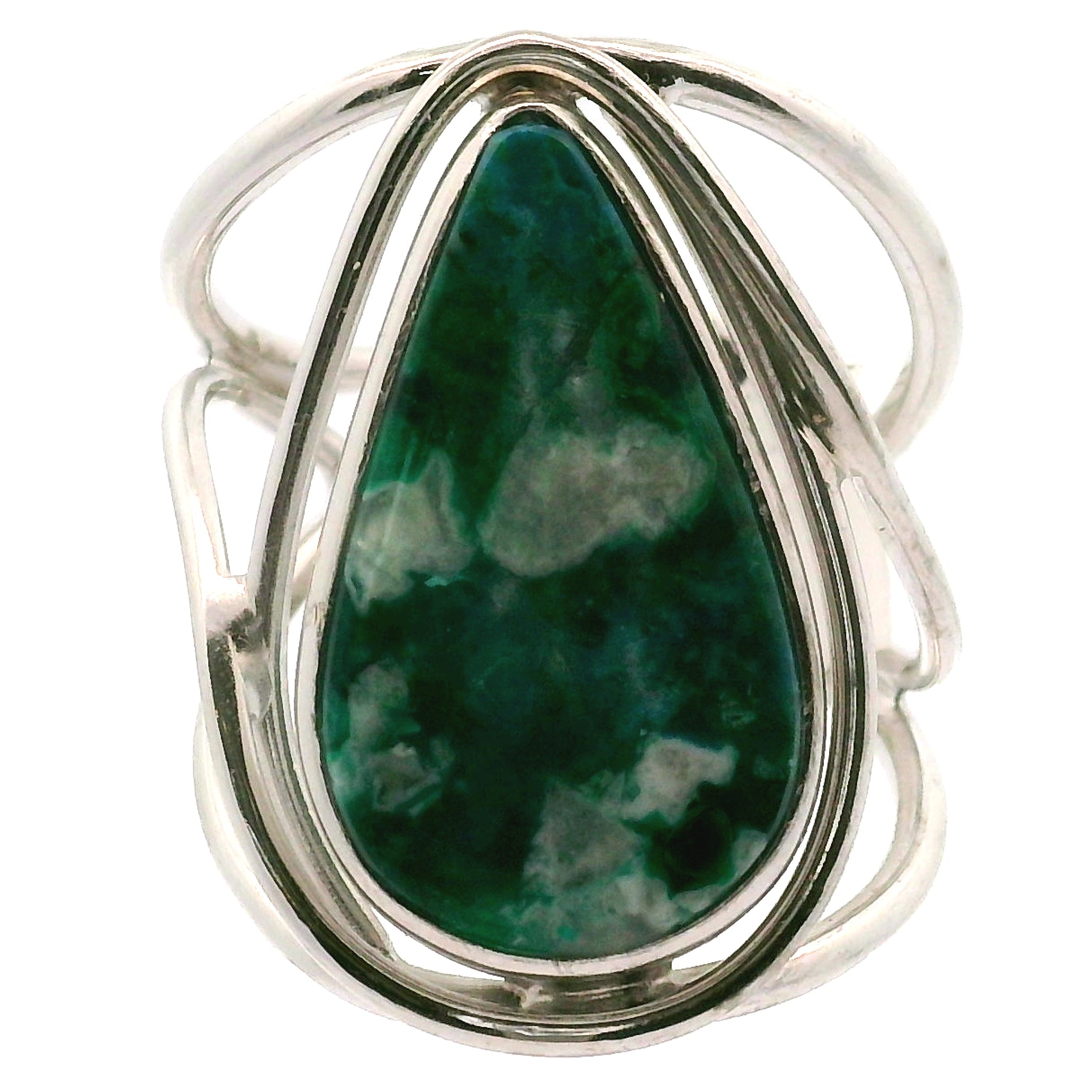 Acicular Shattuckite with Dioptase Cuff Ring, Adjustable Ring .925 Silver for Truthful Communication and Soul-Level Healing