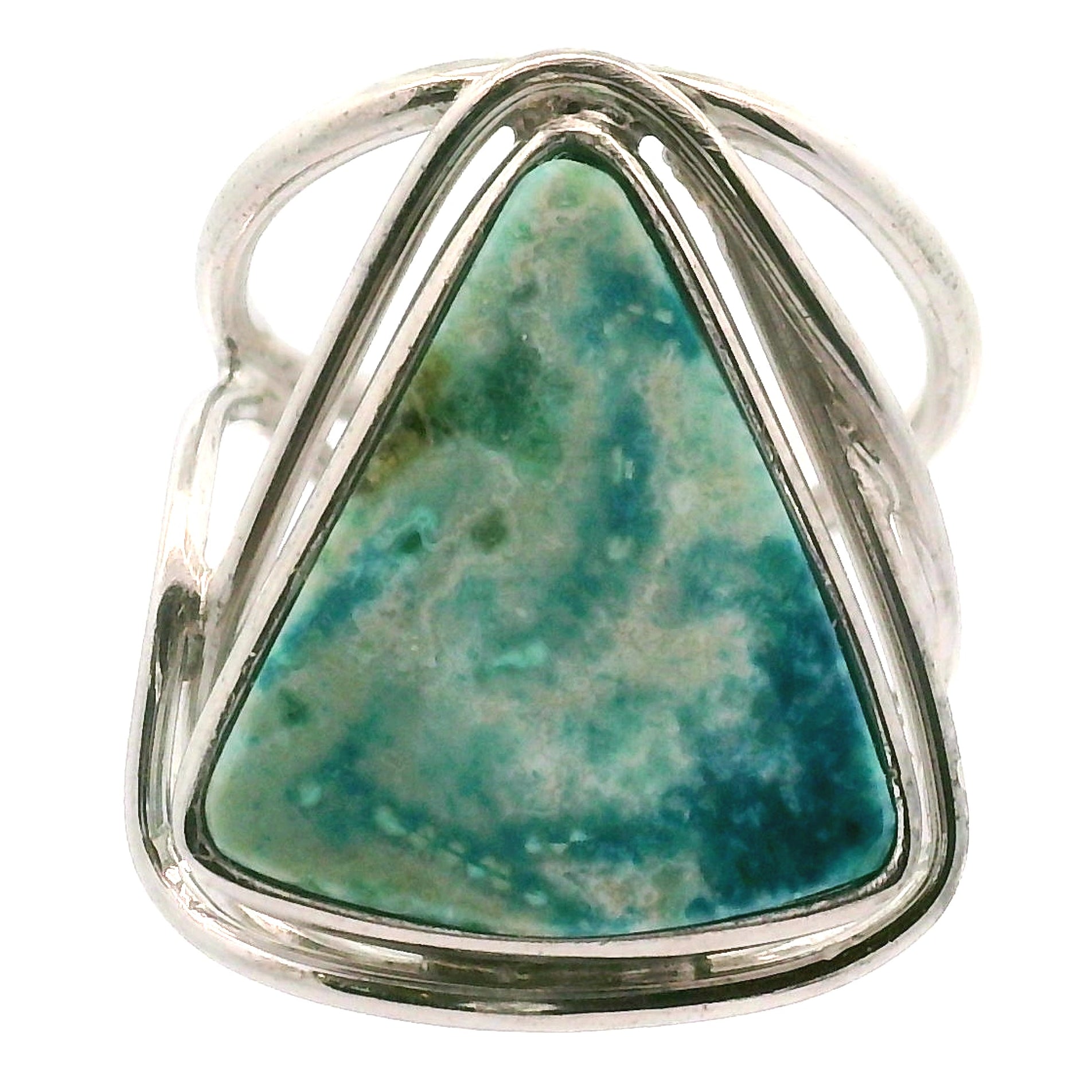 Acicular Shattuckite with Dioptase Cuff Ring, Adjustable Ring .925 Silver for Truthful Communication and Soul-Level Healing