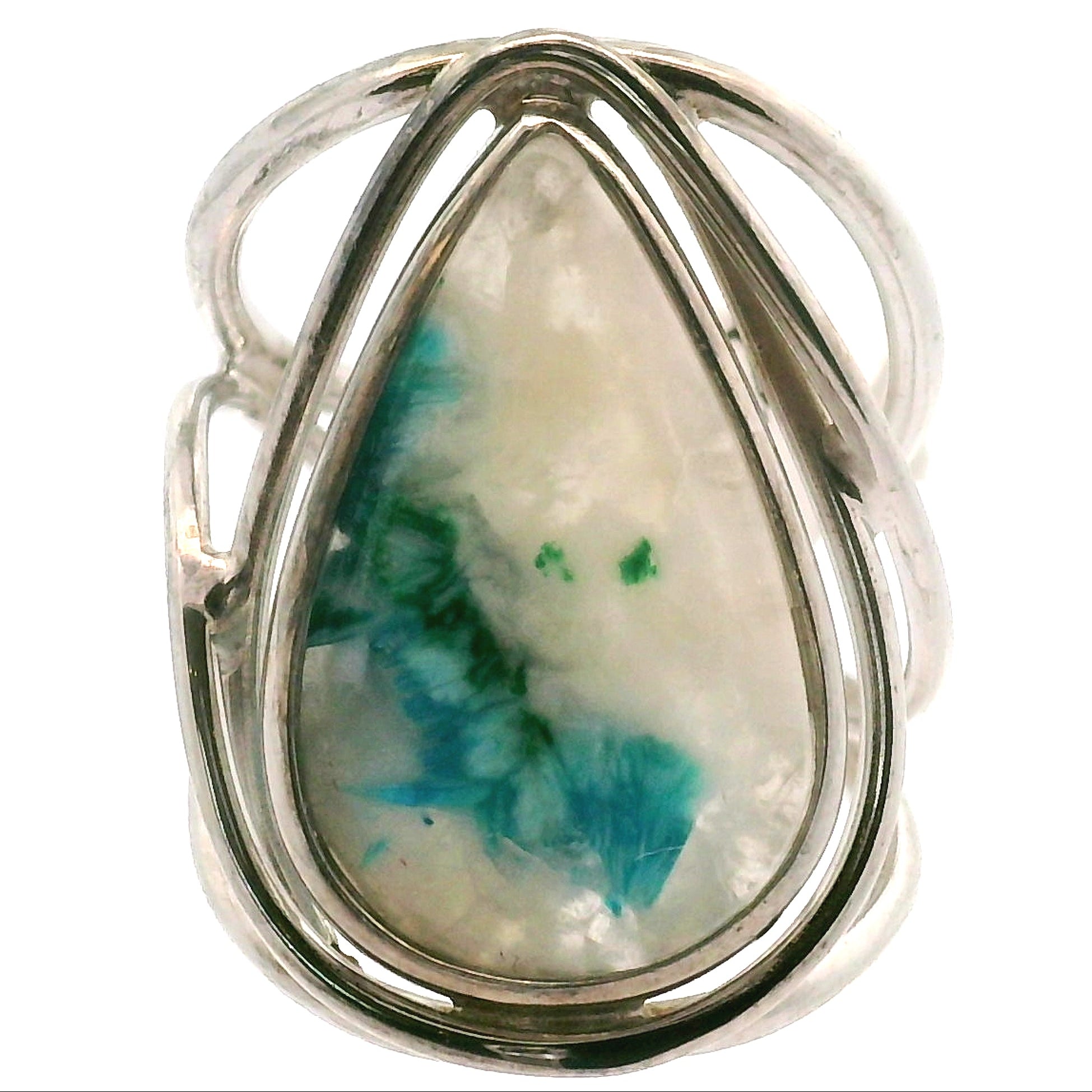 Acicular Shattuckite with Dioptase Cuff Ring, Adjustable Ring .925 Silver for Truthful Communication and Soul-Level Healing
