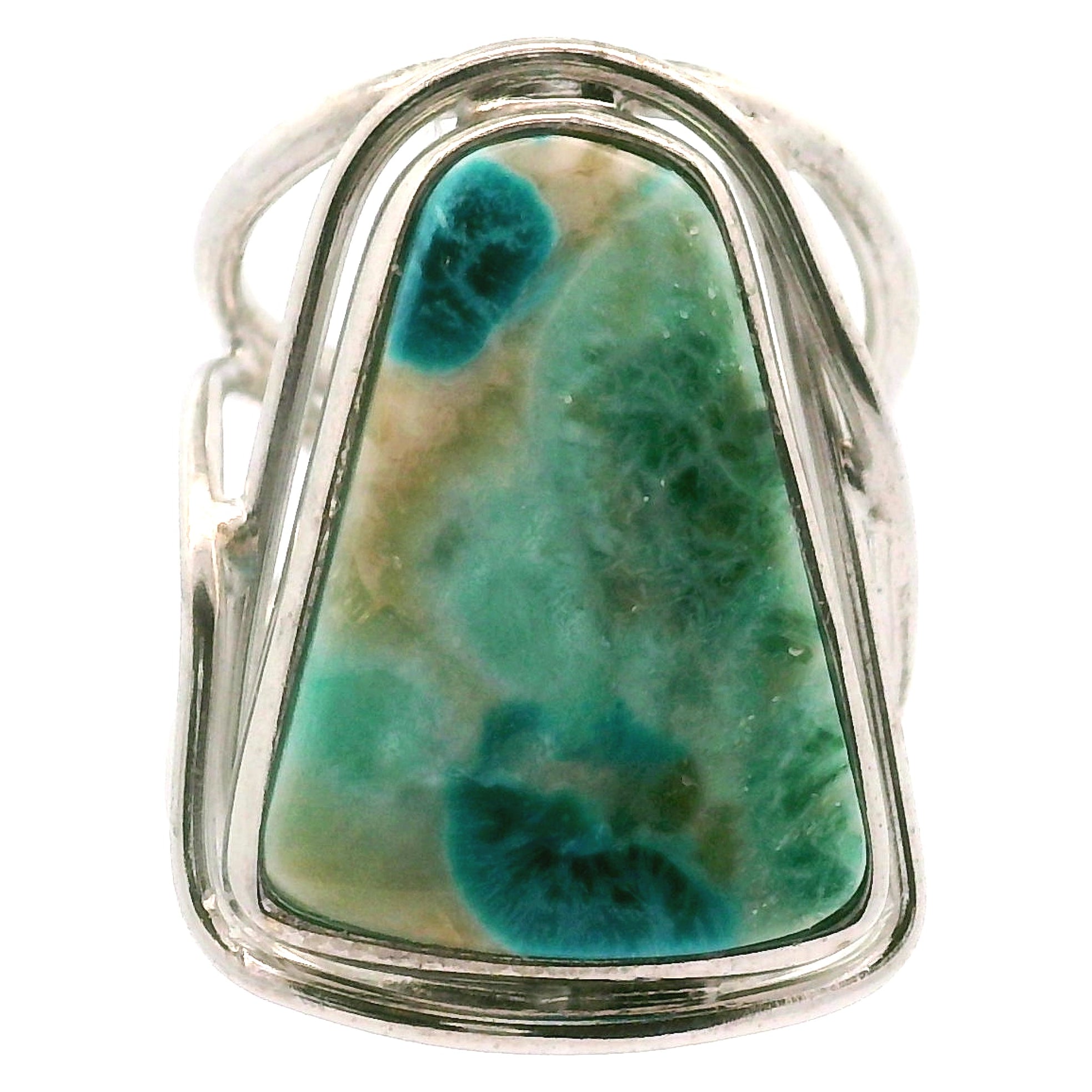 Acicular Shattuckite with Dioptase Cuff Ring, Adjustable Ring .925 Silver for Truthful Communication and Soul-Level Healing