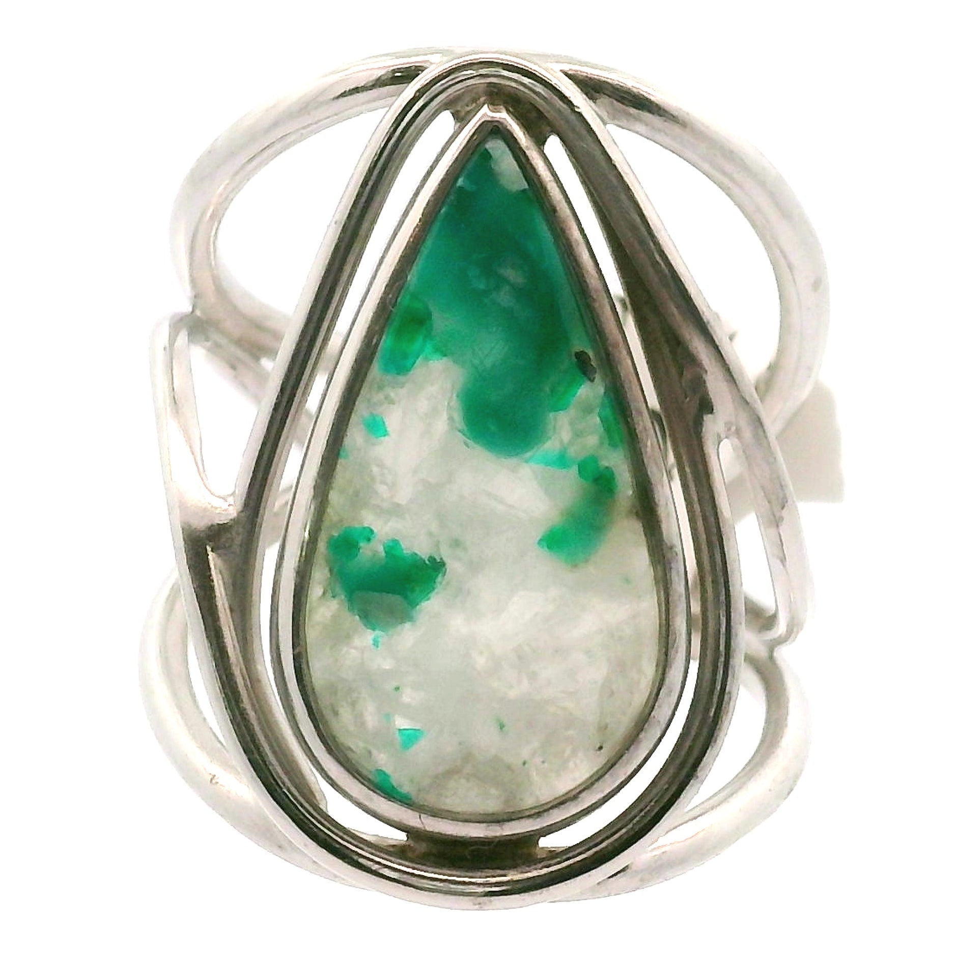 Acicular Shattuckite with Dioptase Cuff Ring, Adjustable Ring .925 Silver for Truthful Communication and Soul-Level Healing