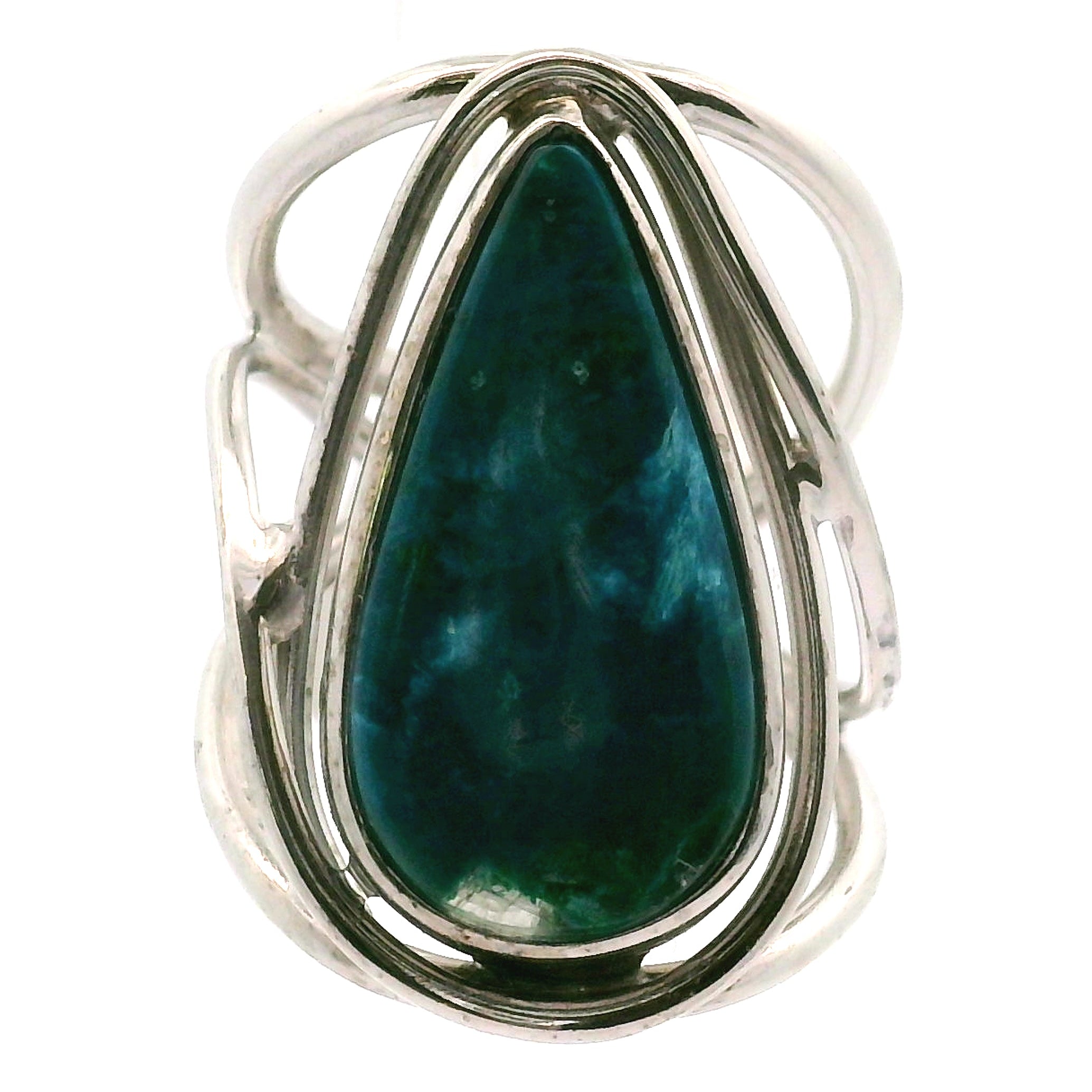 Acicular Shattuckite with Dioptase Cuff Ring, Adjustable Ring .925 Silver for Truthful Communication and Soul-Level Healing