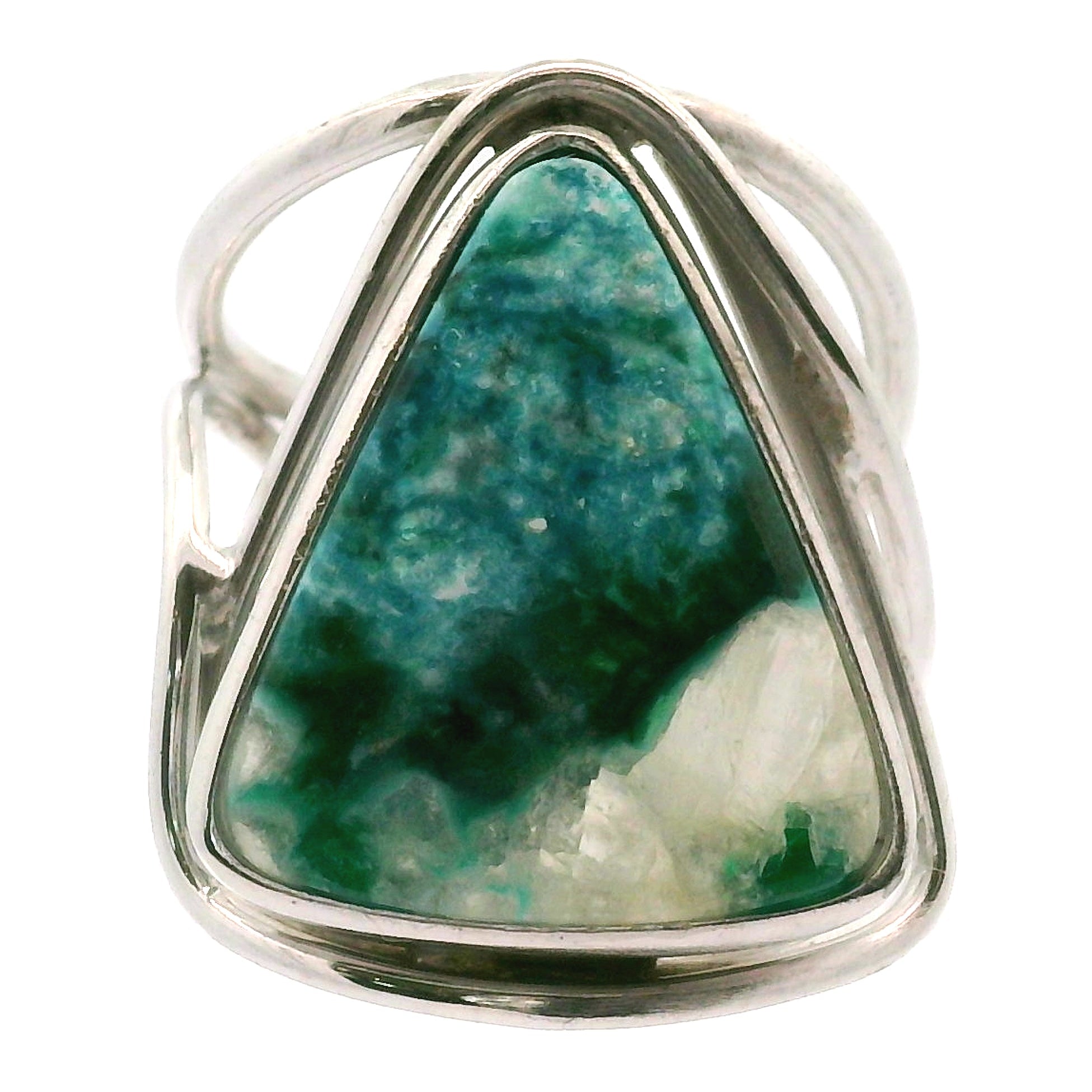 Acicular Shattuckite with Dioptase Cuff Ring, Adjustable Ring .925 Silver for Truthful Communication and Soul-Level Healing